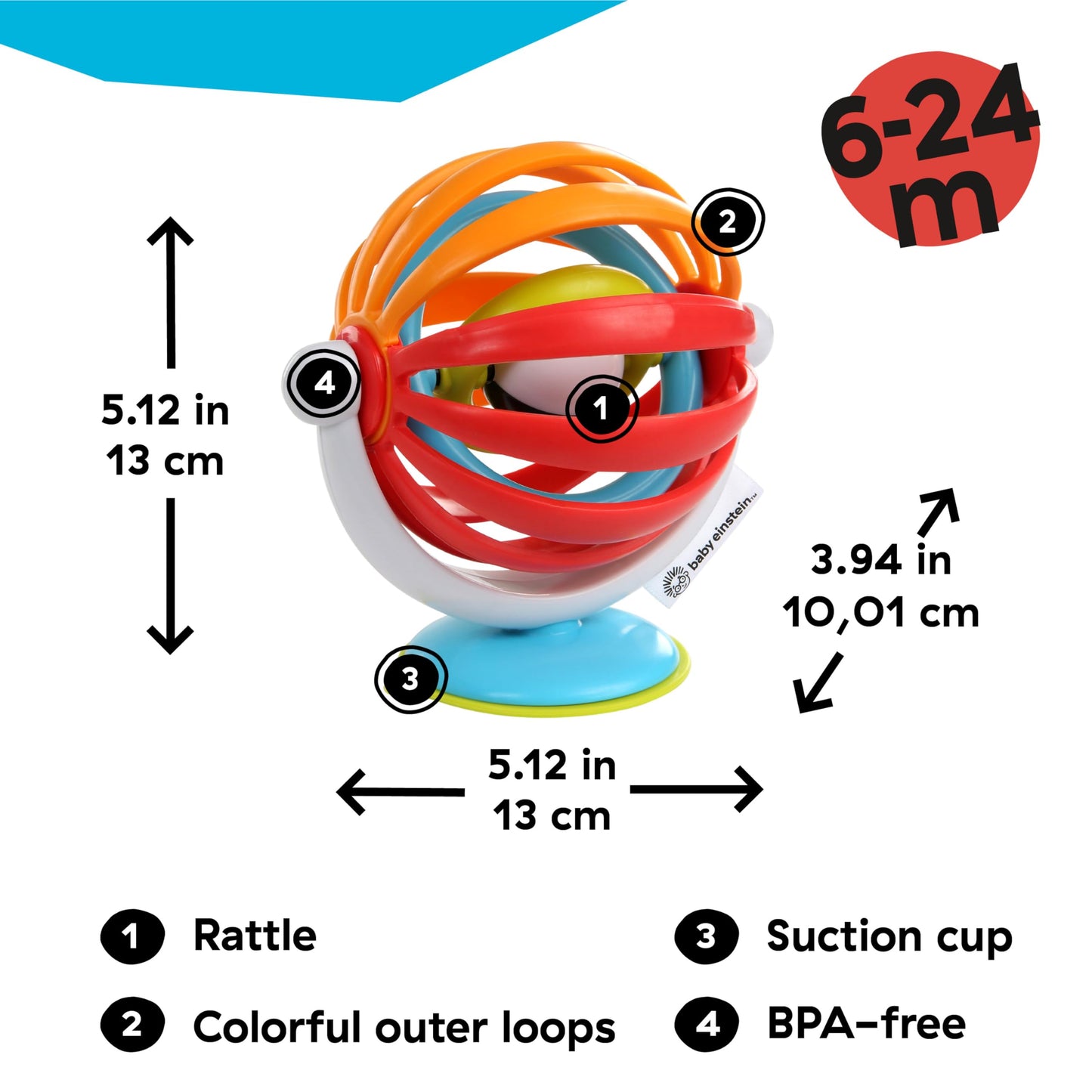 Baby Einstein Sticky Spinner BPA-free Suction Cup High Chair Activity Toy and Tray Toy for Early Development, 3mo+ - Medaid International