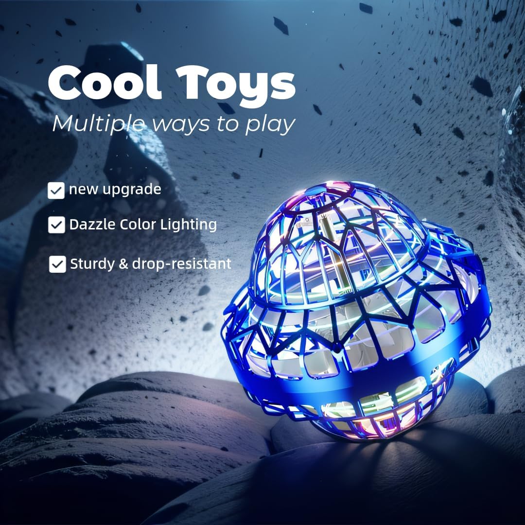 KASTWAVE Flying Orb Ball, Flying Spinner Ball Toy, Cosmic Globe Light Up Boomerang Hover Spinner Ball, Birthday Cool Toys Gifts for 6 7 8 9 10+ Year Old Boys Girls Teens Indoor Outdoor (Blue)