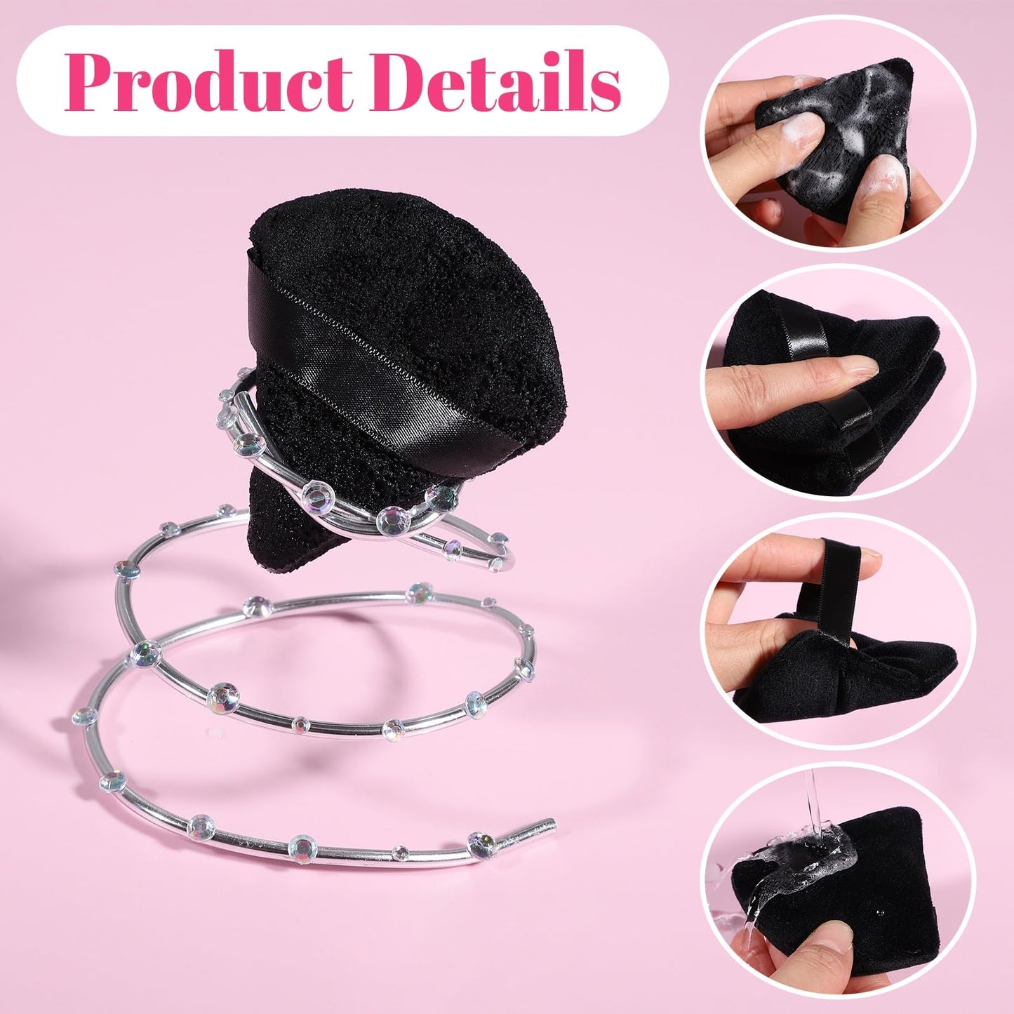 Pimoys 6 Pcs Powder Puff Face Soft Triangle Makeup Puff Velour Makeup Sponge Stocking Stuffers for Loose Powder (Black) - Medaid International