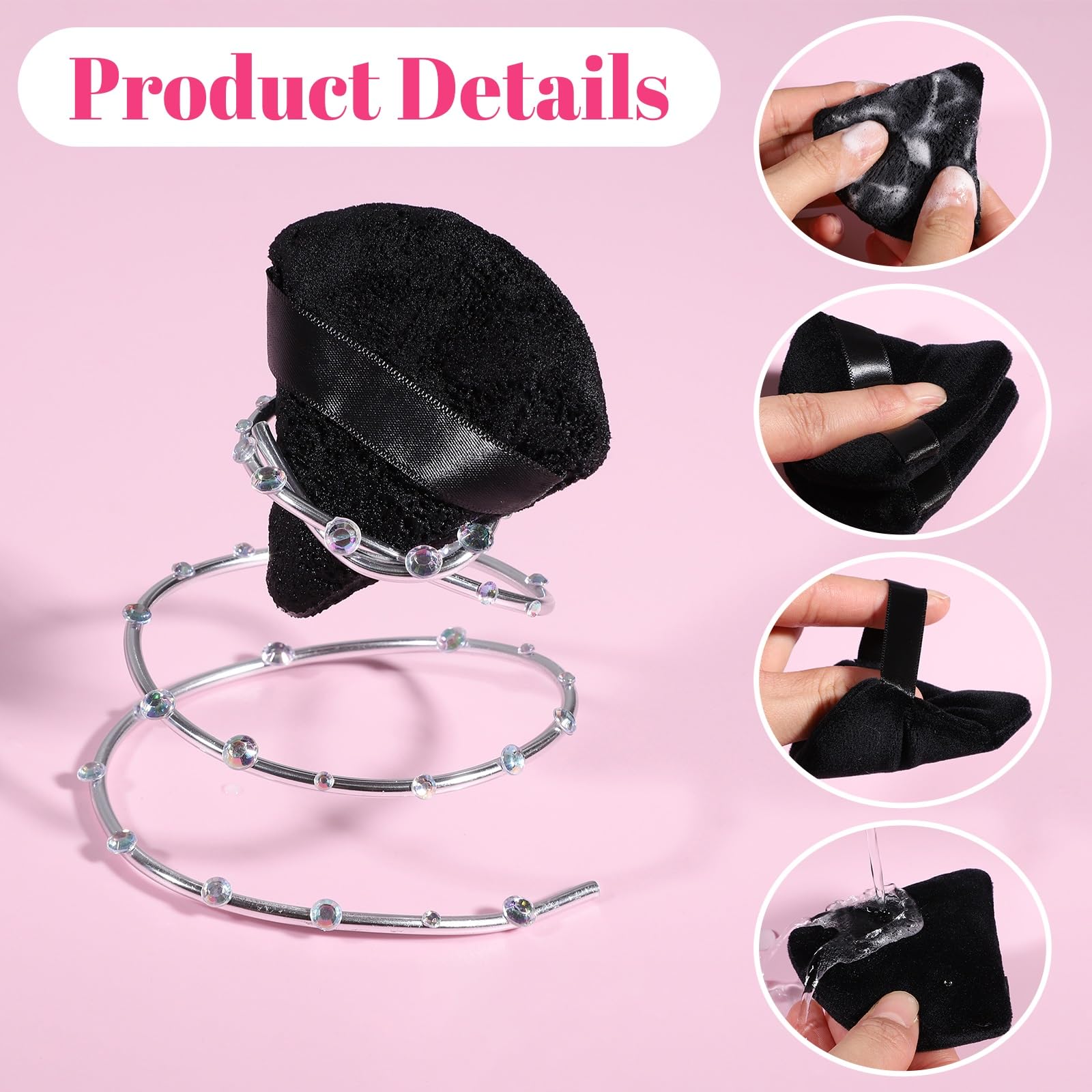 Pimoys 6 Pcs Powder Puff Face Soft Triangle Makeup Puff Velour Makeup Sponge Stocking Stuffers for Loose Powder (Black) - Medaid International