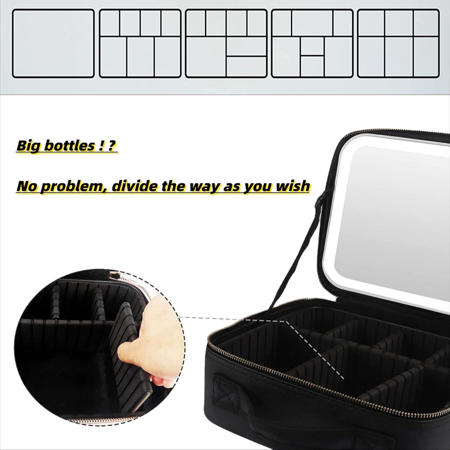 Adjustable Light Make up Bag with Mirror LED Light