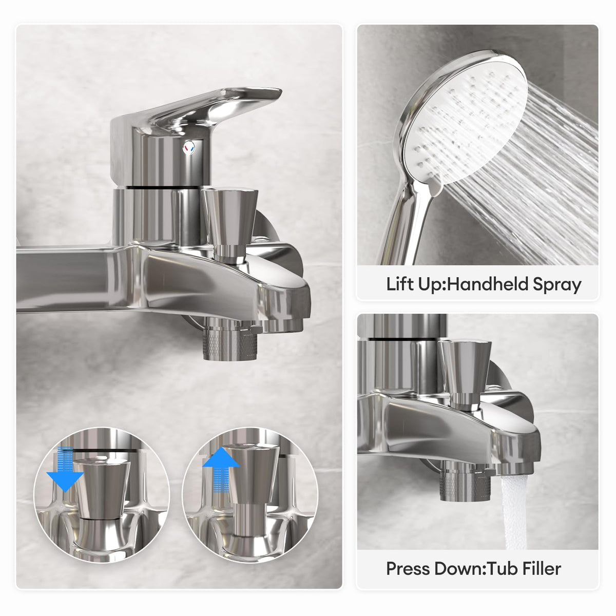 JOMOO Bath Shower Mixer and Shower Head Set, Single Lever Bathroom Sink Taps with Shower Head Kit, Wall Mounted Shower Faucet Shower Mixer Valve Control Switch Bath Tap, Chrome