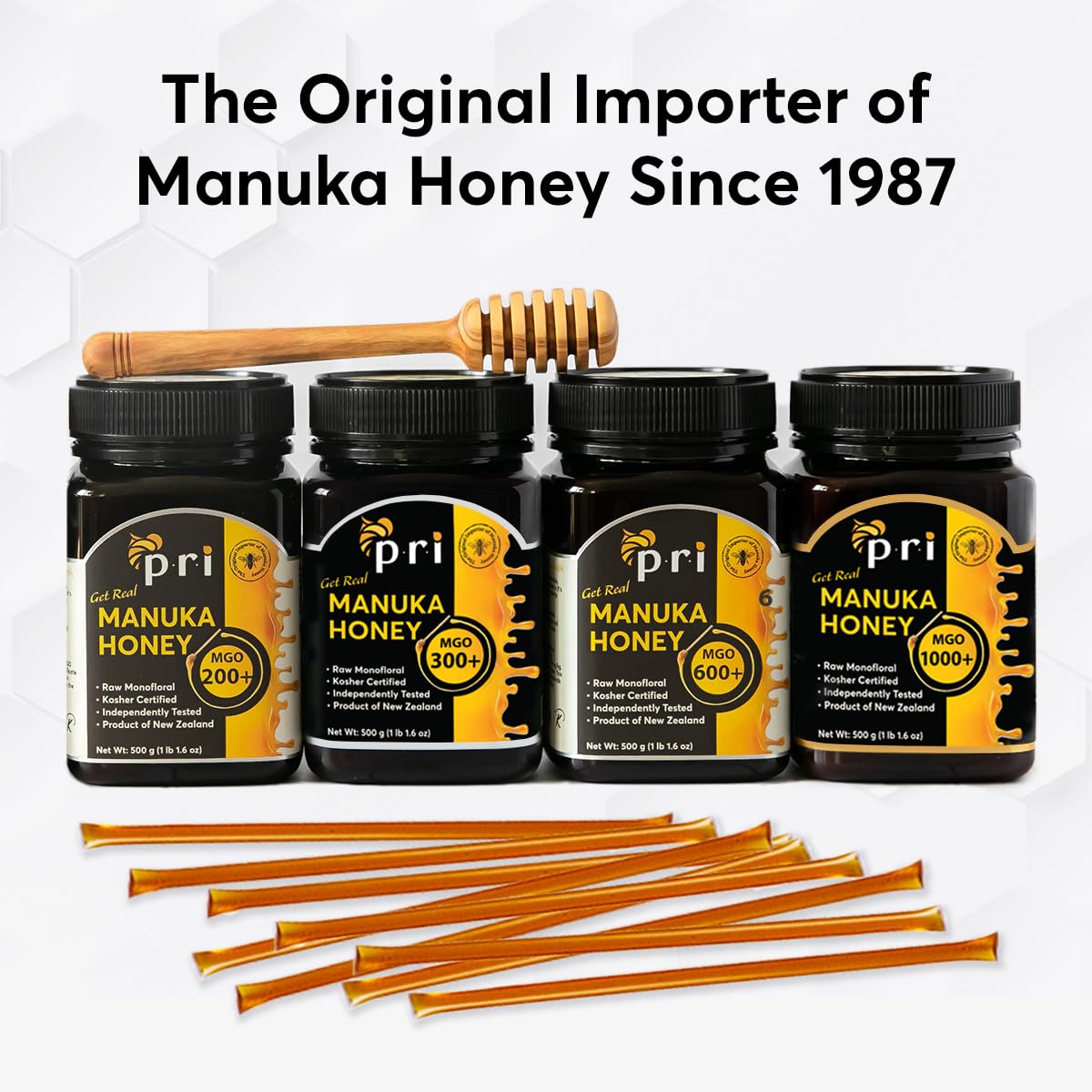 P.R.I Manuka Honey Sticks, Certified MGO 60+, Raw New Zealand Manuka Honey, Perfect for On-the-Go, 50 count - Medaid International