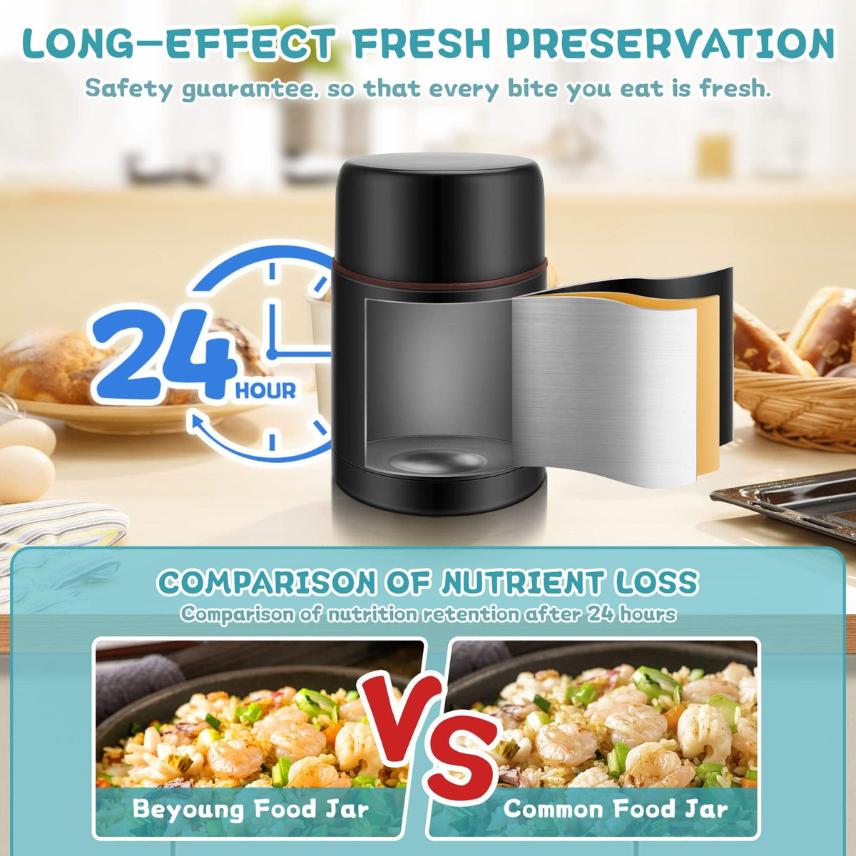 TERRIFI 27oz Vacuum Insulated Stainless Steel Food Jar - Perfect for Hot or Cold Lunches Stay Fresh, Leak-Proof Soup Containers, Complete with Cutlery Bag in Sleek Black