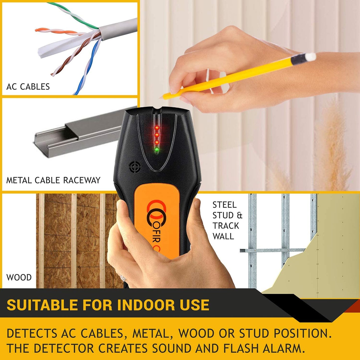 Ofircreation Stud Finder & Multifunction Device (Laser Level line, Leveler, Metric Ruler) - Stud Finder Wall Scanner With Laser Level Can Be Used as Pictures Hanging Tool and Ruler - Medaid International