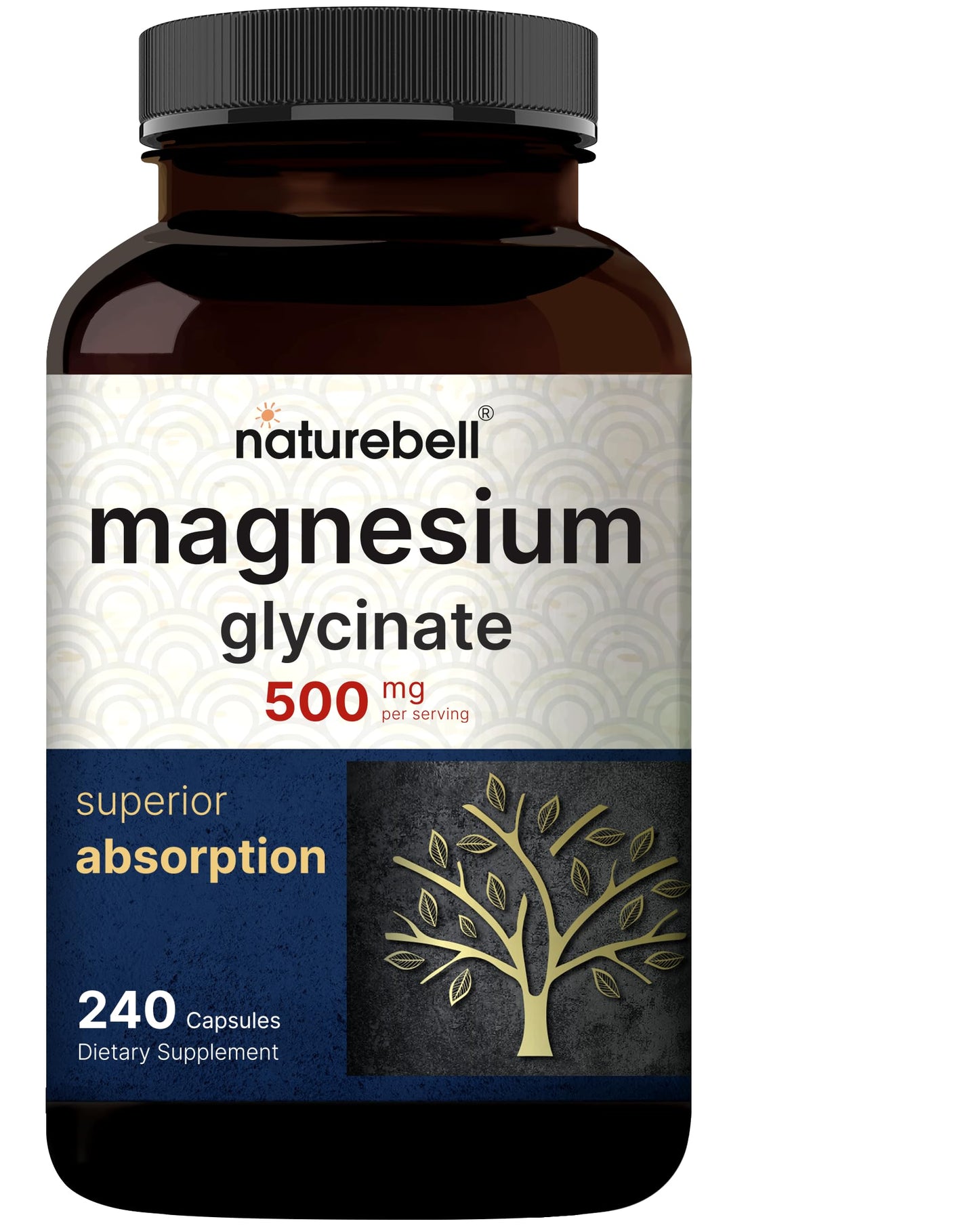 NatureBell Magnesium Glycinate Capsules 500mg | 240 Count, 100% Chelated & Purified, 3rd Party Tested, Non-GMO & Gluten Free - Medaid International
