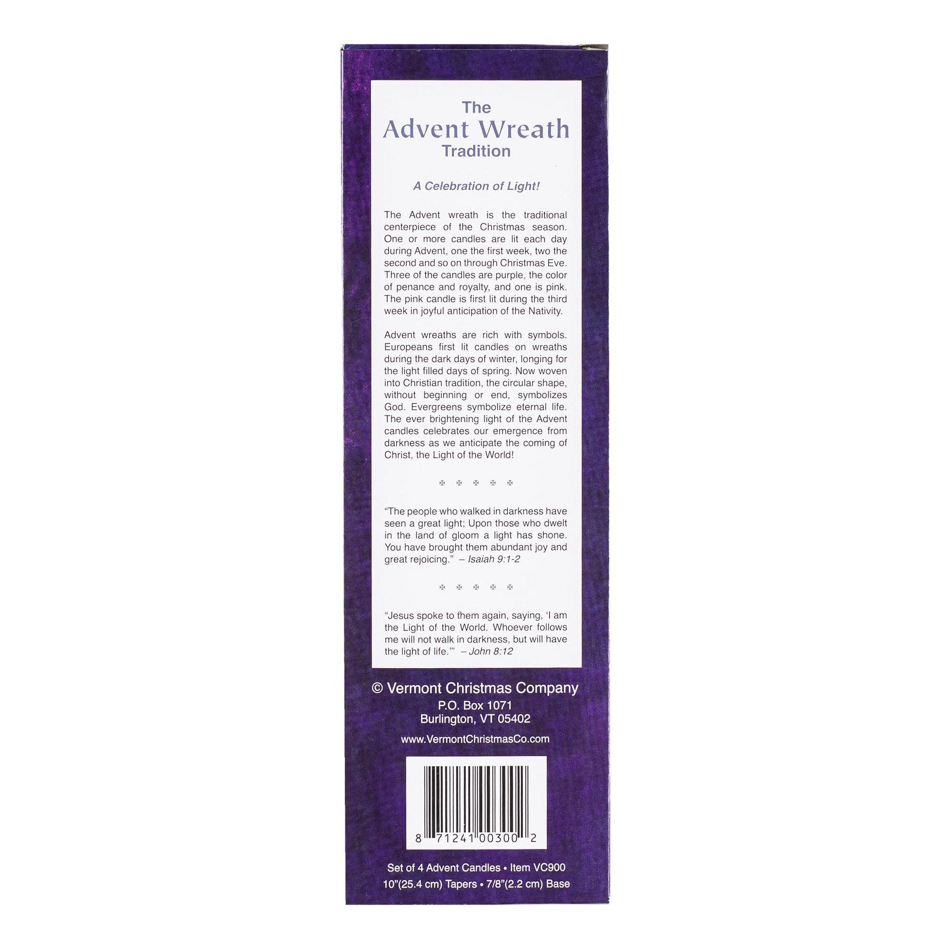 Christmas Advent Candle Set (Set of 4) - Made in The U.S.A. - 10 Inch Wax Taper Candles - 3 Purples Candles & 1 Pink Candle - Medaid International