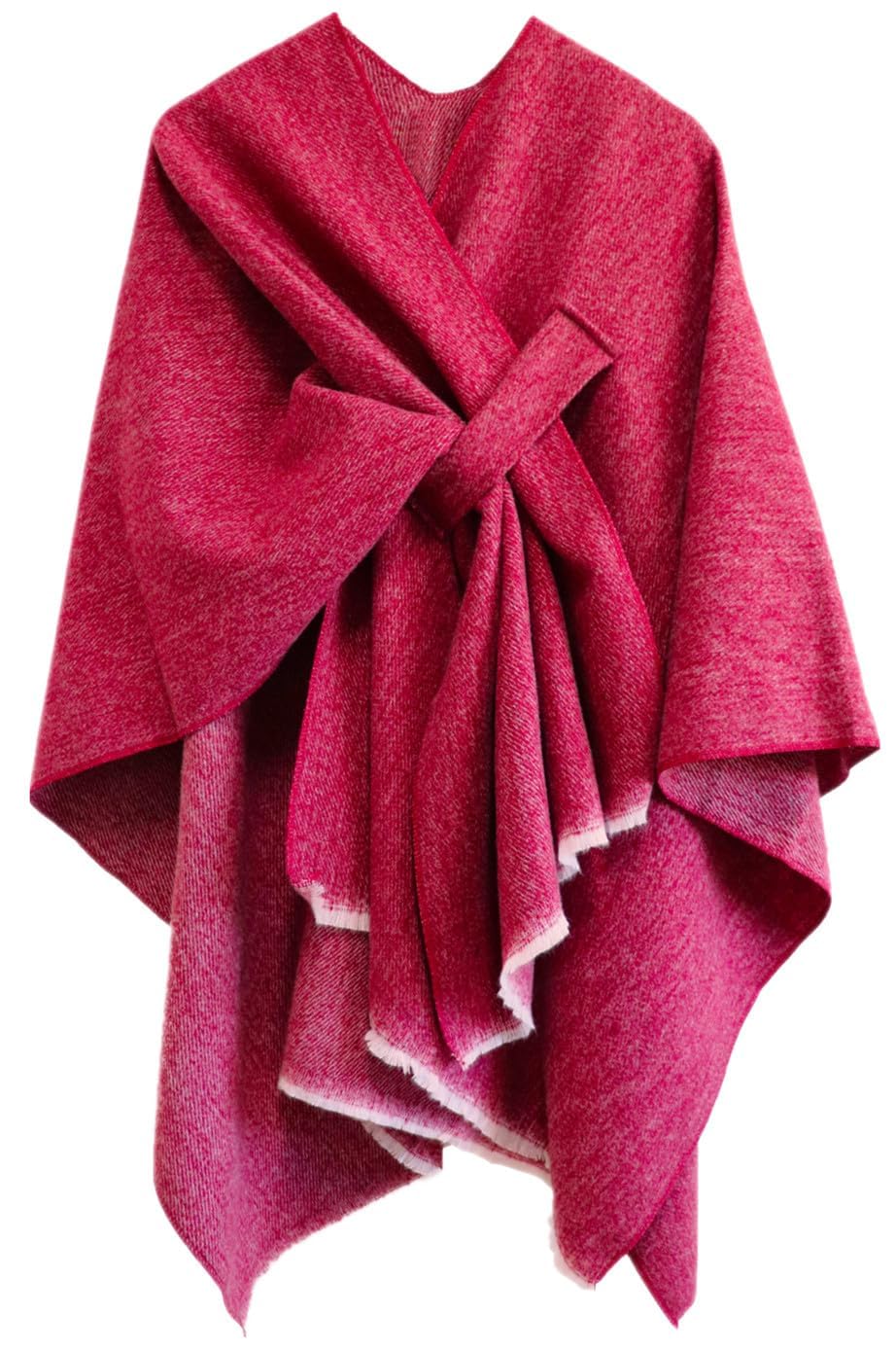 KASTWAVE Women's Poncho Reversible Oversized Shawls Elegant Knitted Cape Blanket Front Wrap Cardigan Scarf Coat for Spring Autumn, Red