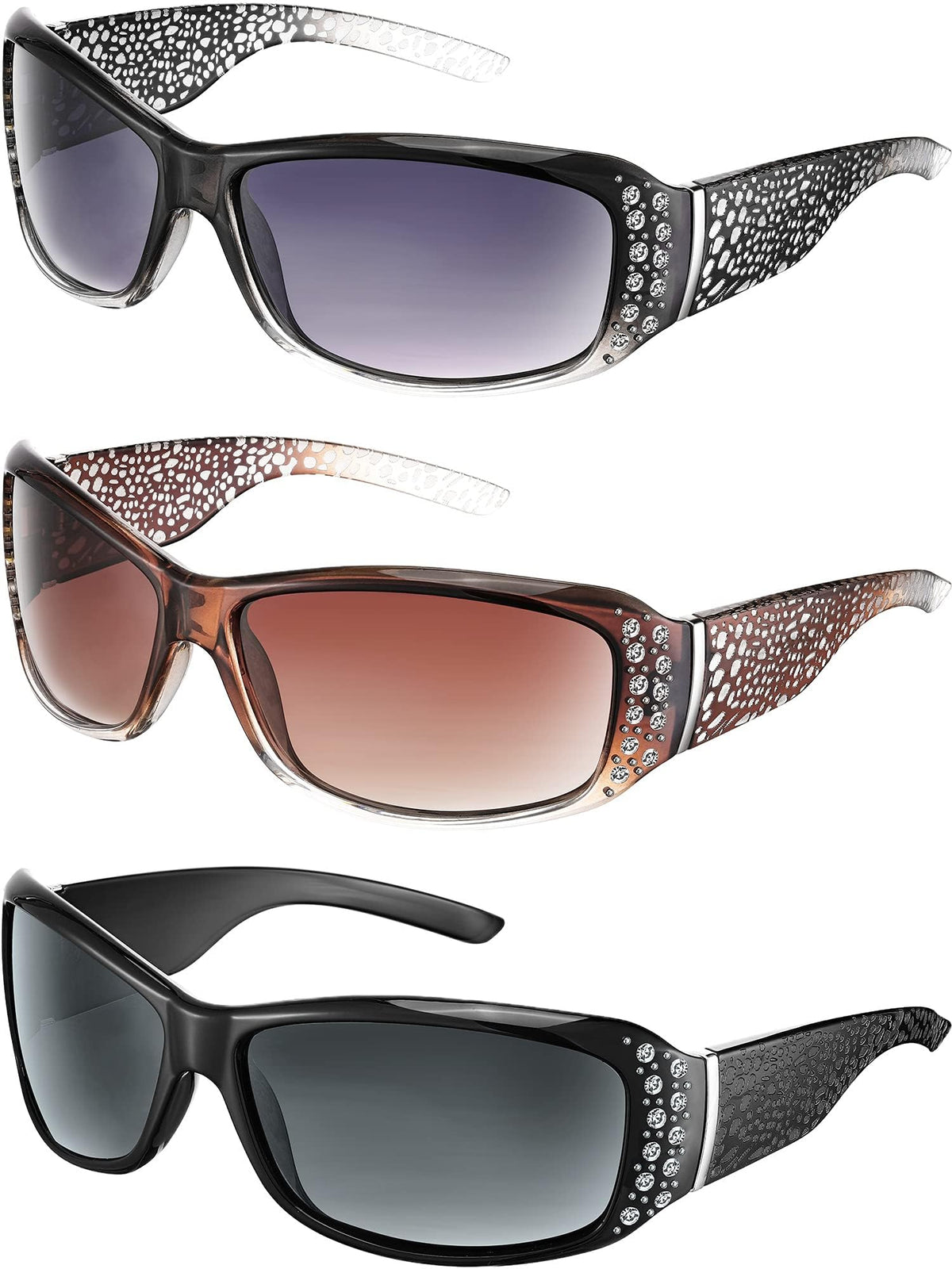 TERRIFI 3 Pairs Rhinestone Sunglasses Women Men Retro Wrap Around Glasses Crystal Oversized Trendy Bling Vintage Sunglasses