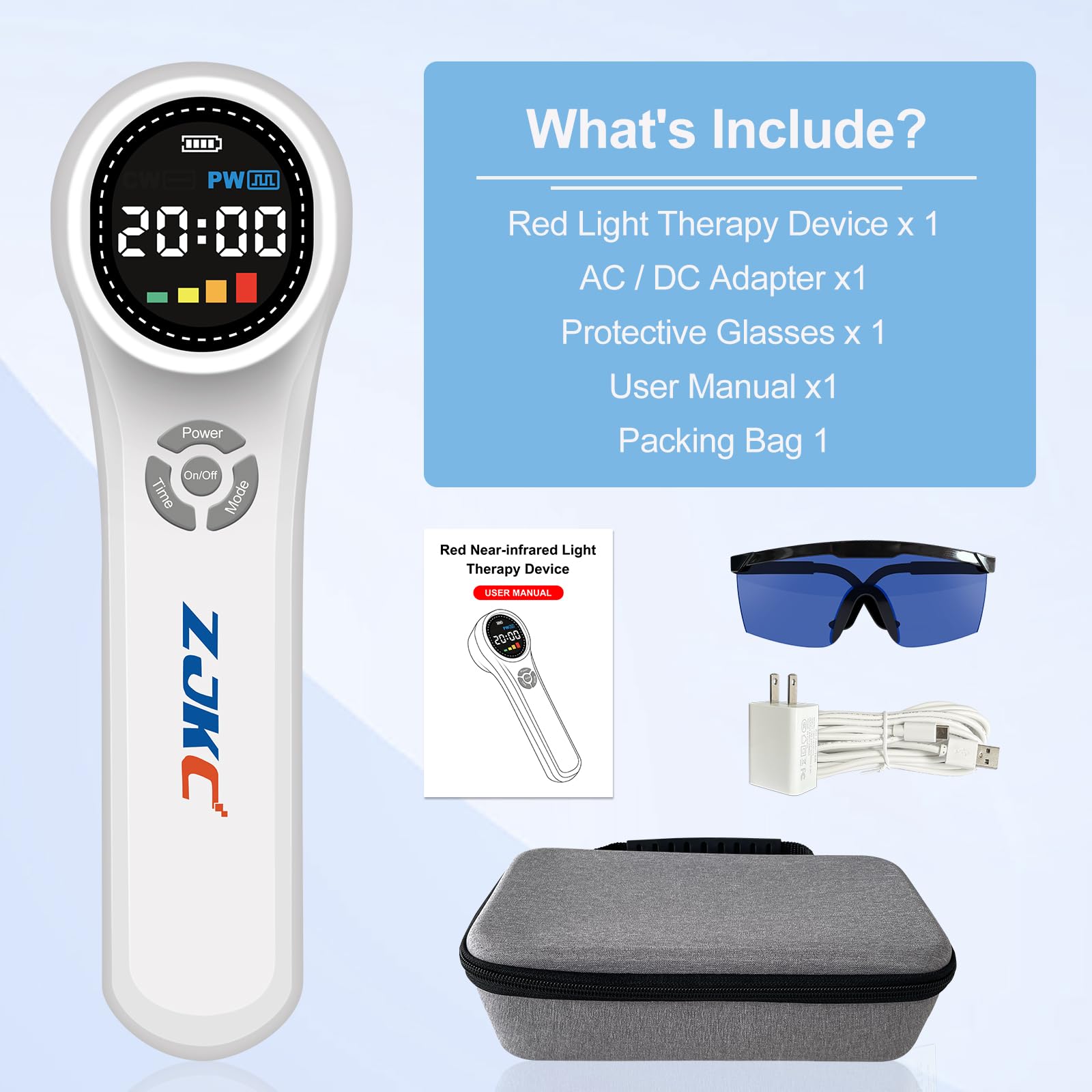 ZJKC Portable Red Light Therapy Back Pain, 16X660nm + 4X980nm + 4X810nm Upgraded Handheld Light Device for Knee, Shoulder,Muscle & Joint Pain Relief, Infrared Light Therapy Machine for Human/Pet - Medaid International