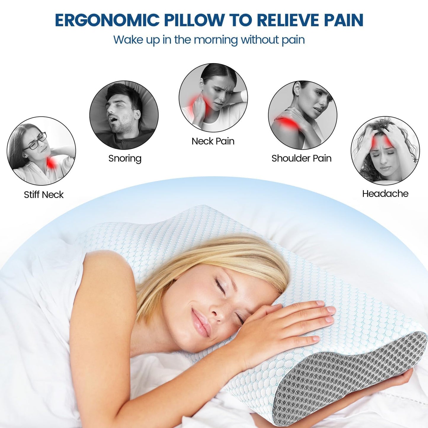 Memory Foam Pillows Neck Pillow Bed Pillow for Sleeping, Ergonomic Cervical Pillow for Neck and Shoulder Pain Relief,Orthopedic Contour Pillow for Side Back Stomach Sleeper(Blue&Grey) - Medaid International