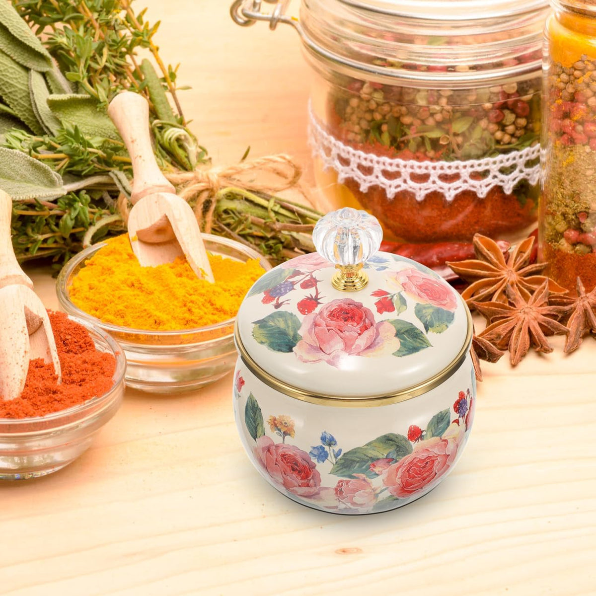Ciieeo Vintage Floral Cookie Jar with Lid