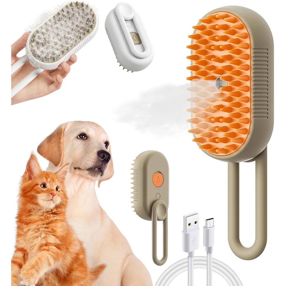 Pet Steamy Grooming Brush Cat & Dog 3-in-1| Rechargeable