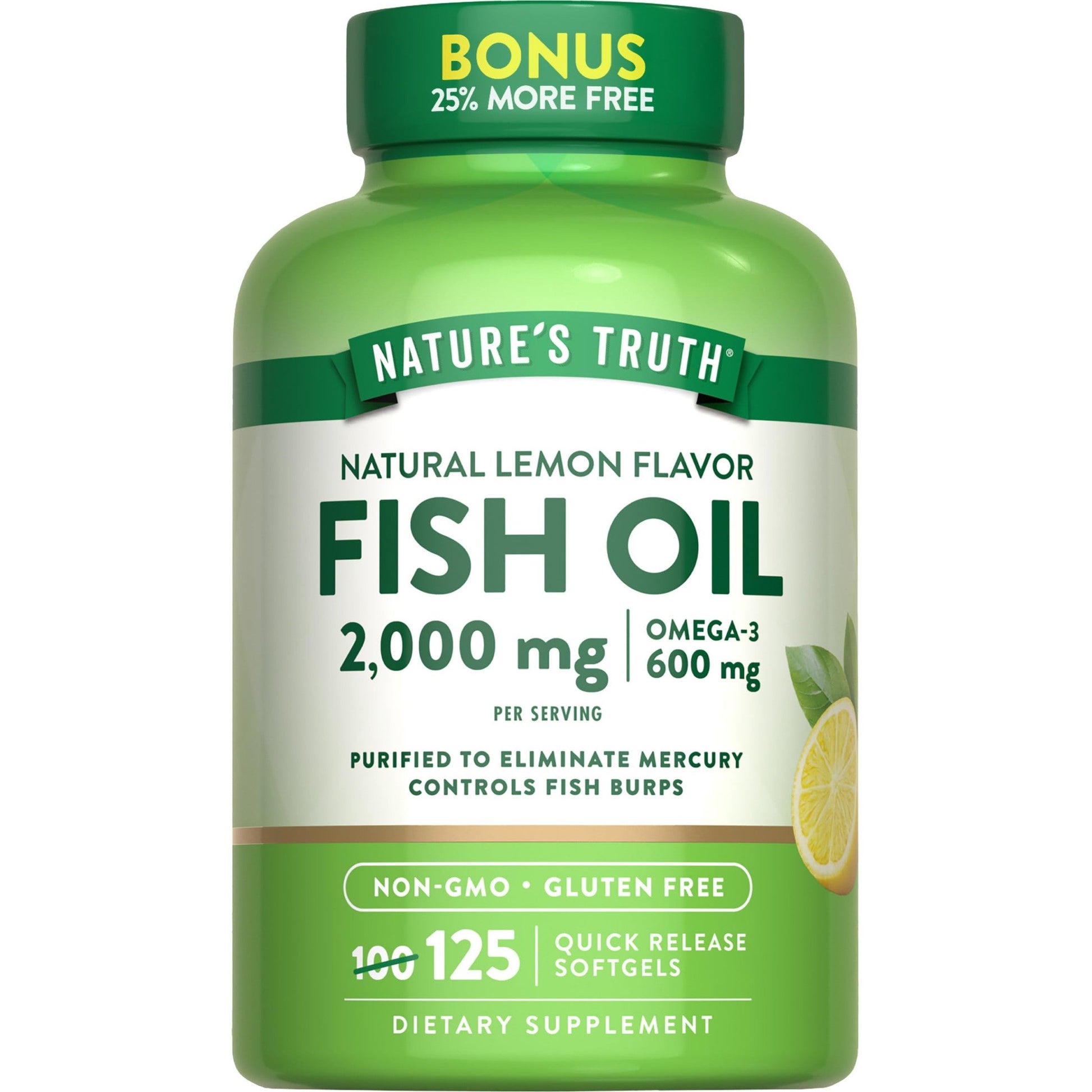 Nature's Truth Omega 3 Fish Oil 2000 mg | 125 Liquid Softgels | Burpless, Lemon Flavor Pills | Non-GMO and Gluten Free Supplement - Medaid International