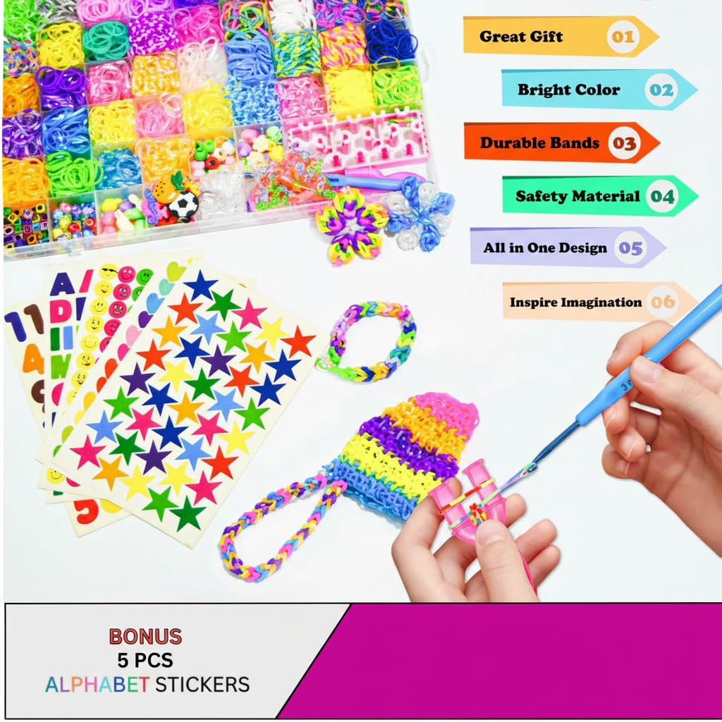 KASTWAVE 5000+ PCS Rubber Band Bracelet Kit, Friendship Jewelry Making Set for Girls & Boys, 54-Compartment Organizer with Y-Loom, Beads, Tassels, Hooks & Accessories