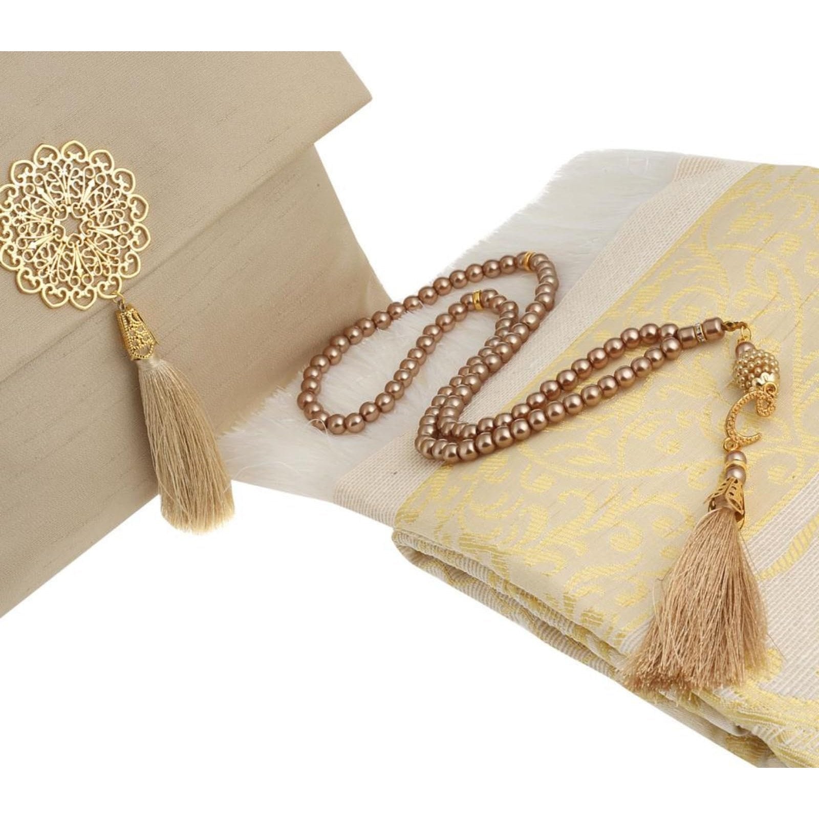 Prien Muslim Prayer Rug With Tasbih and Portable Bag, Muslim Gift For Women Men, Mubarak Islamic Box, Soft Mat Islam Gifts Set, Turkish Sajadah For Ramadan, Eid, Hajj, Travel, Pray (Brown) - Medaid International