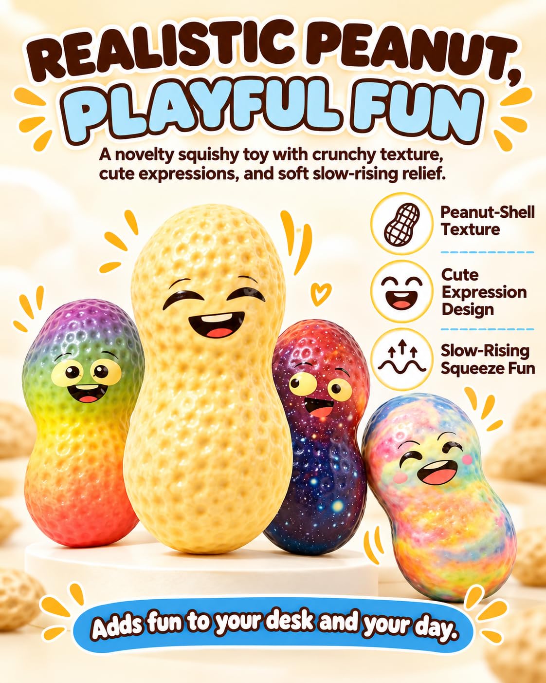 Peanut Stress-Relief Toys, Crunchy Peanut Squishy Sensory Fidget Toy