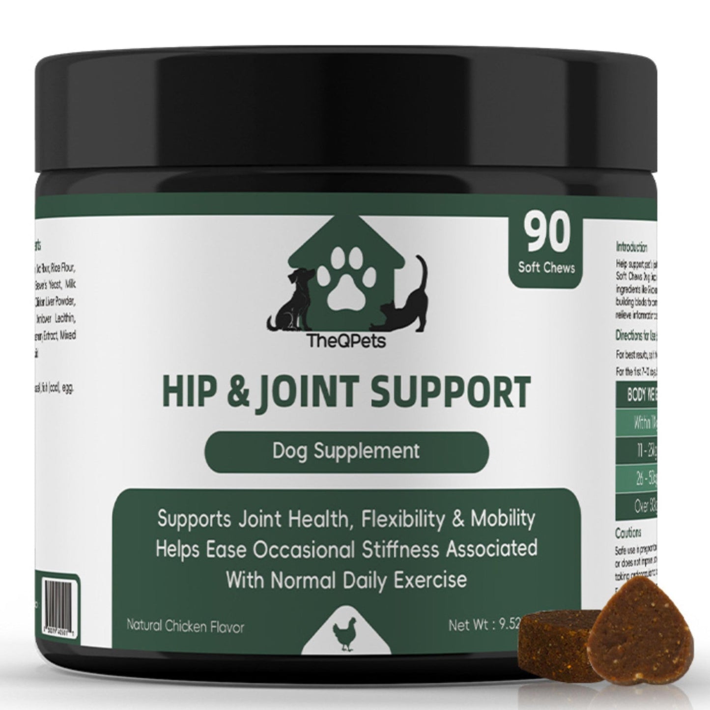 TheQPets Hip & Joint Support for Dogs, 90 Soft Chews – Glucosamine, MSM, Chondroitin, Turmeric, Green‑Lipped Mussel & Collagen – Supports Joint Health, Flexibility & Mobility – Chicken Flavor