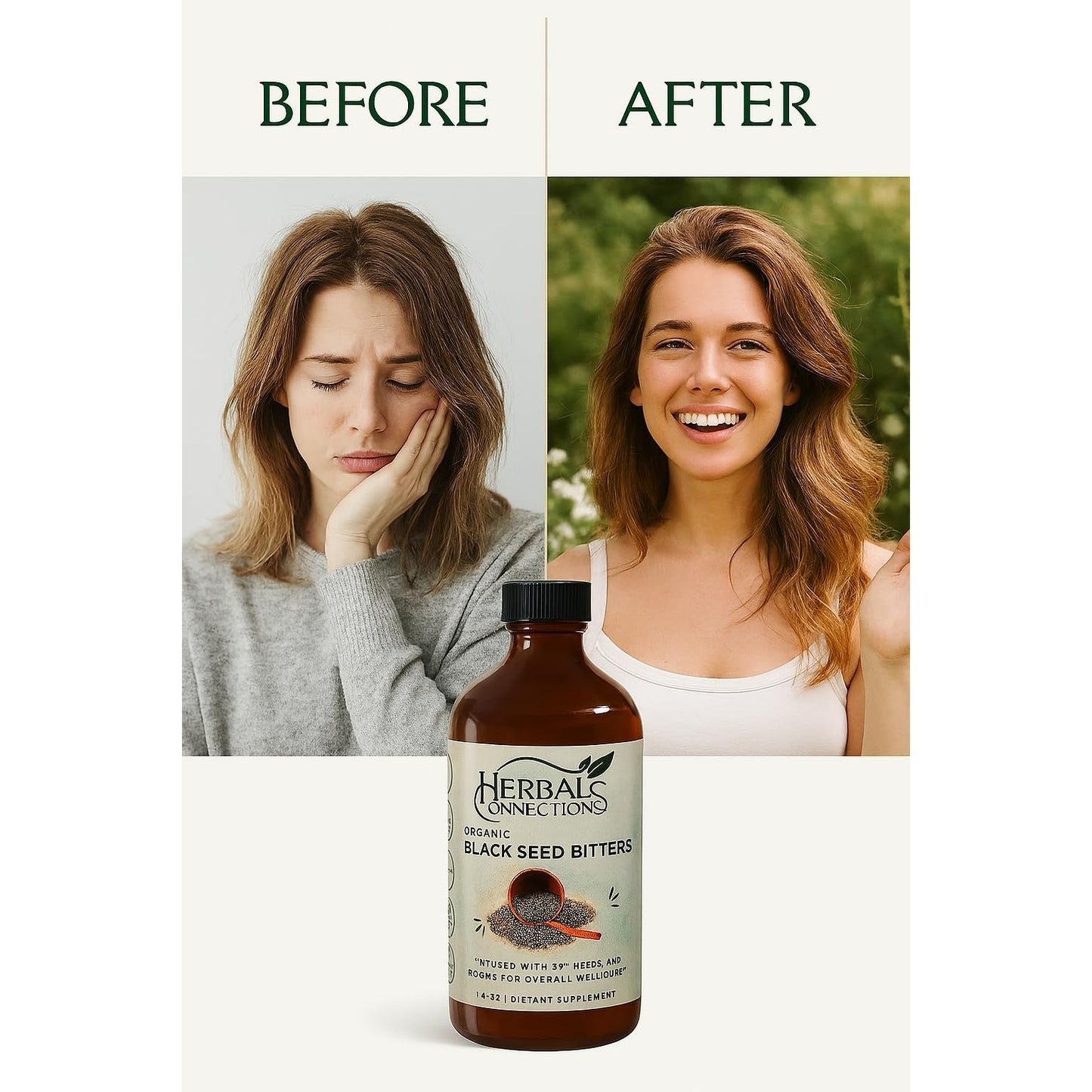 Organic Black Seed Bitters with Maca and Honey - Infused with 20+ Herbs and Roots - Vegan and Gluten-Free 16 Ounces - Medaid International