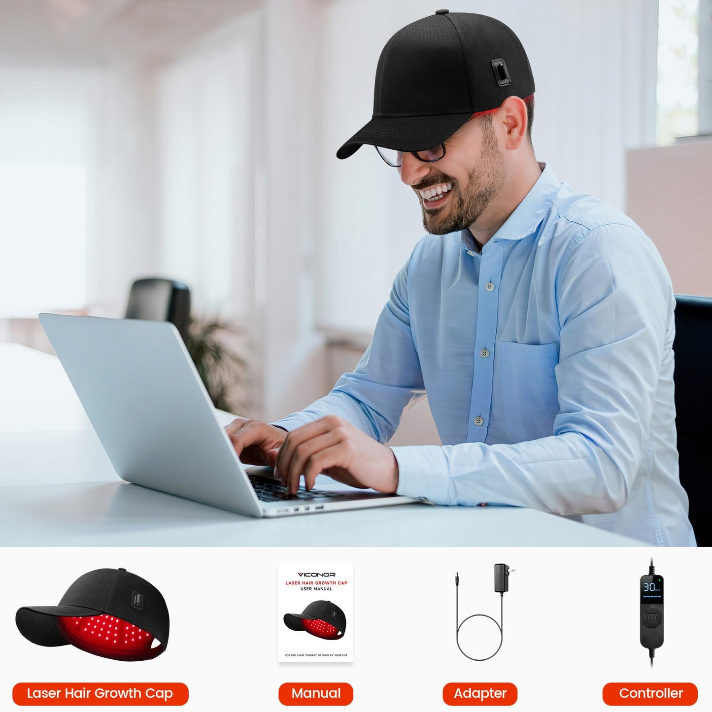 Laser Hair Growth Cap，Red Light theray for Hair, Deep Black Cap - Medaid International