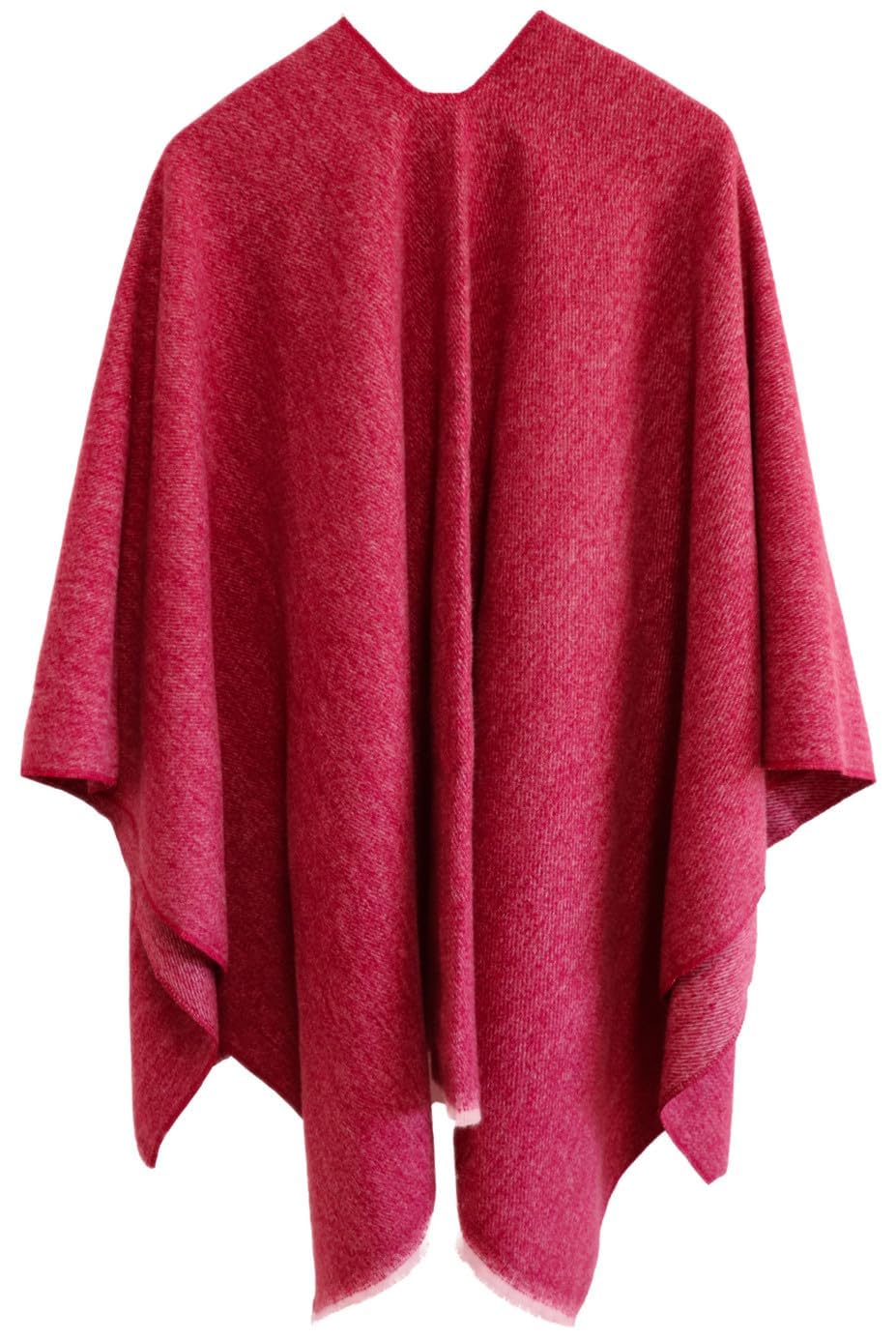 KASTWAVE Women's Poncho Reversible Oversized Shawls Elegant Knitted Cape Blanket Front Wrap Cardigan Scarf Coat for Spring Autumn, Red