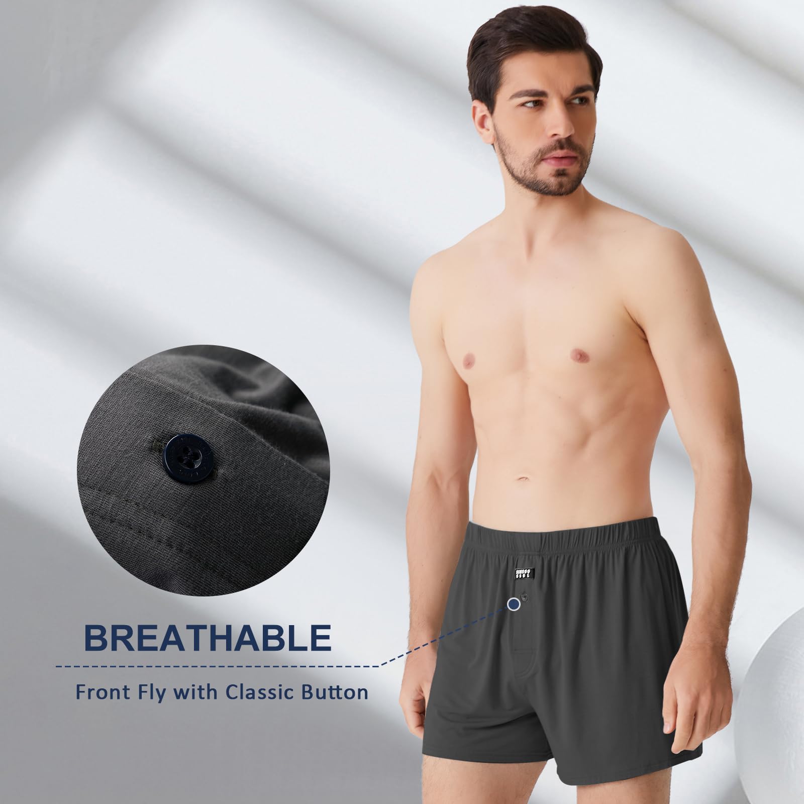 BAMBOO COOL Men's Boxers Underwear Boxer Shorts for Men Classic Lounge Loose Stretch Short (3 Pack), Large - Medaid International