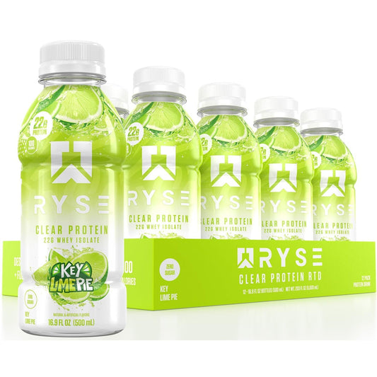 RYSE Clear Protein Drink - Key Lime Pie - 100 Calories, 22g Whey Isolate Protein Shake, Sugar-Free, 0g Fat & Lactose-Free - Refreshing Ready-to-Drink Beverage - 16.9 fl oz Bottles (12-Pack) - Medaid International