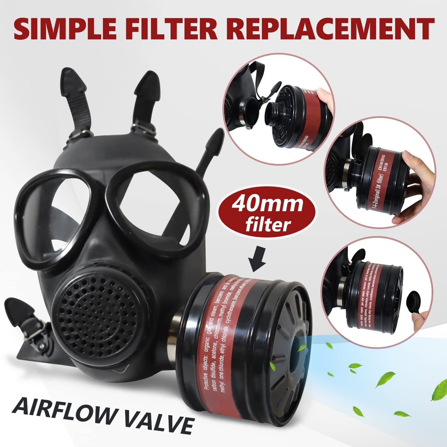 Lamanis Half Face Respirator, Reusable Chemical Respirator with 8 Pieces Cotton Filters, Drawing and Gas Goggles