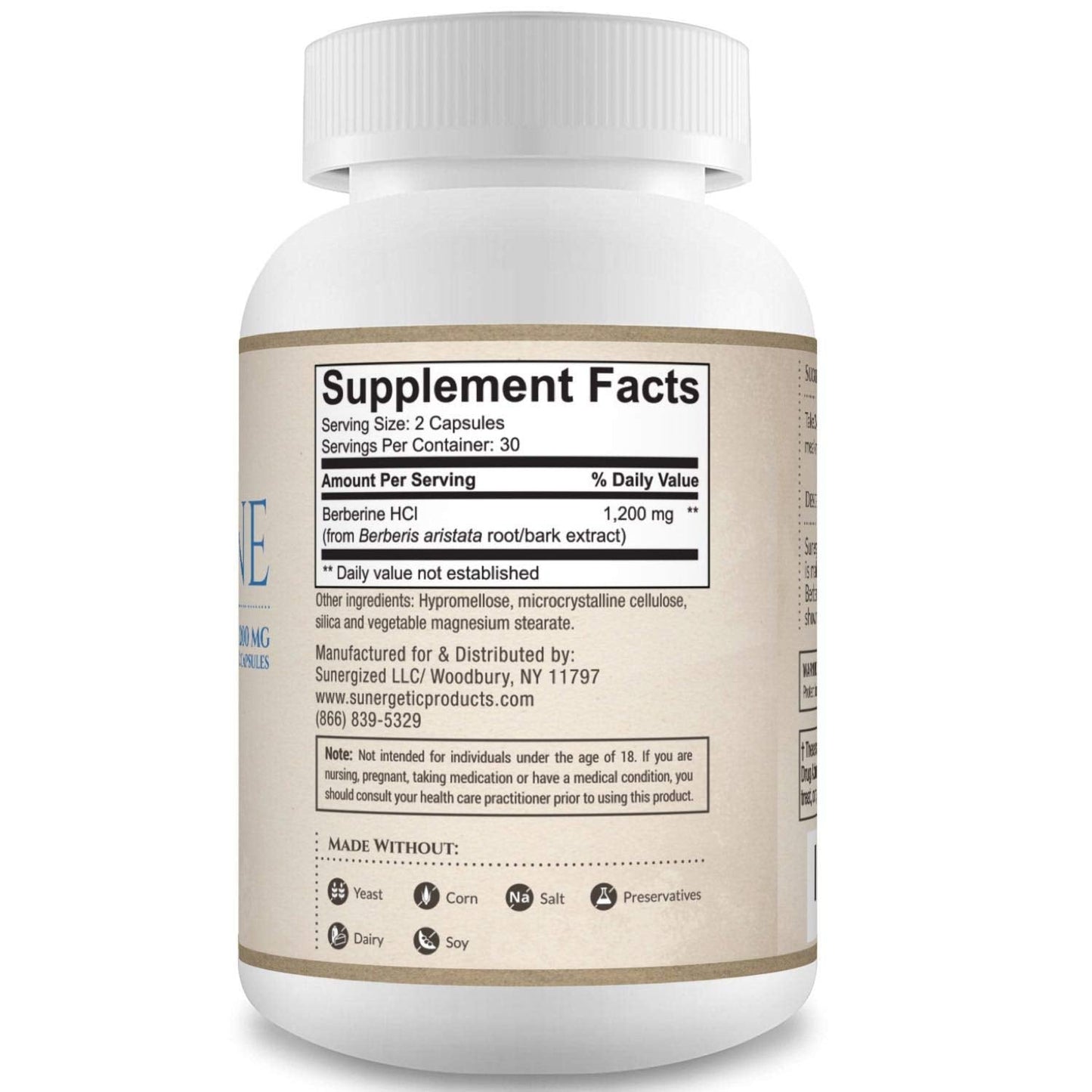 Sunergetic Premium Berberine Supplement - 1200mg Per Serving - Berberine HCL Supplement Non-GMO - Immune Support- 60 Capsules - Medaid International