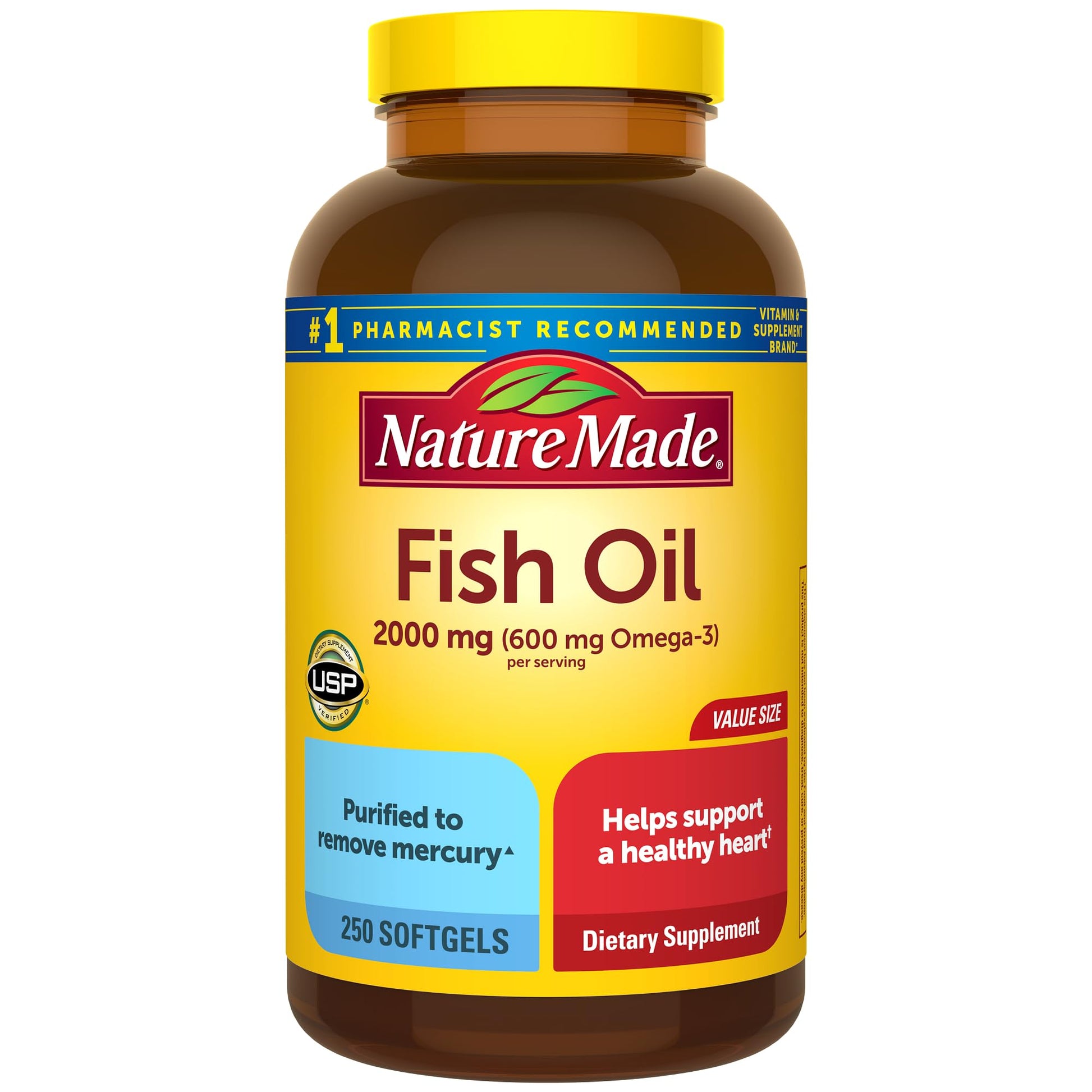 Nature Made Fish Oil Omega 3 Supplements, 2000mg Per Serving Softgels, Omega 3 Fish Oil for Healthy Heart Support, 250 Softgels, 125 Day Supply - Medaid International