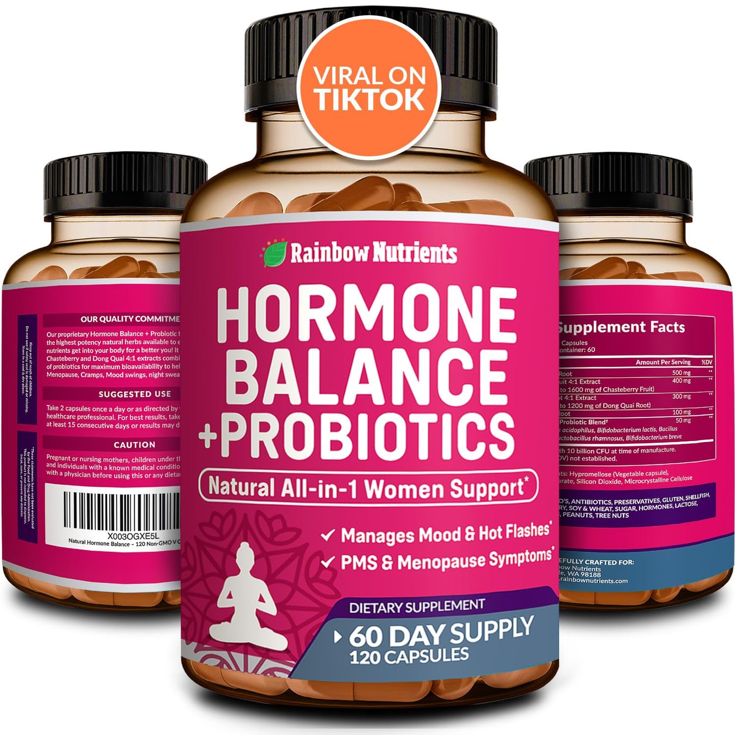 Hormone Balance + Probiotics for Women- Natural Menopause Relief, Weight Management, Bloating, Hot Flashes, PMS | Organic Maca, Chasteberry, Dong Quai & Black Cohosh | Non GMO |120 V Capsules - Medaid International