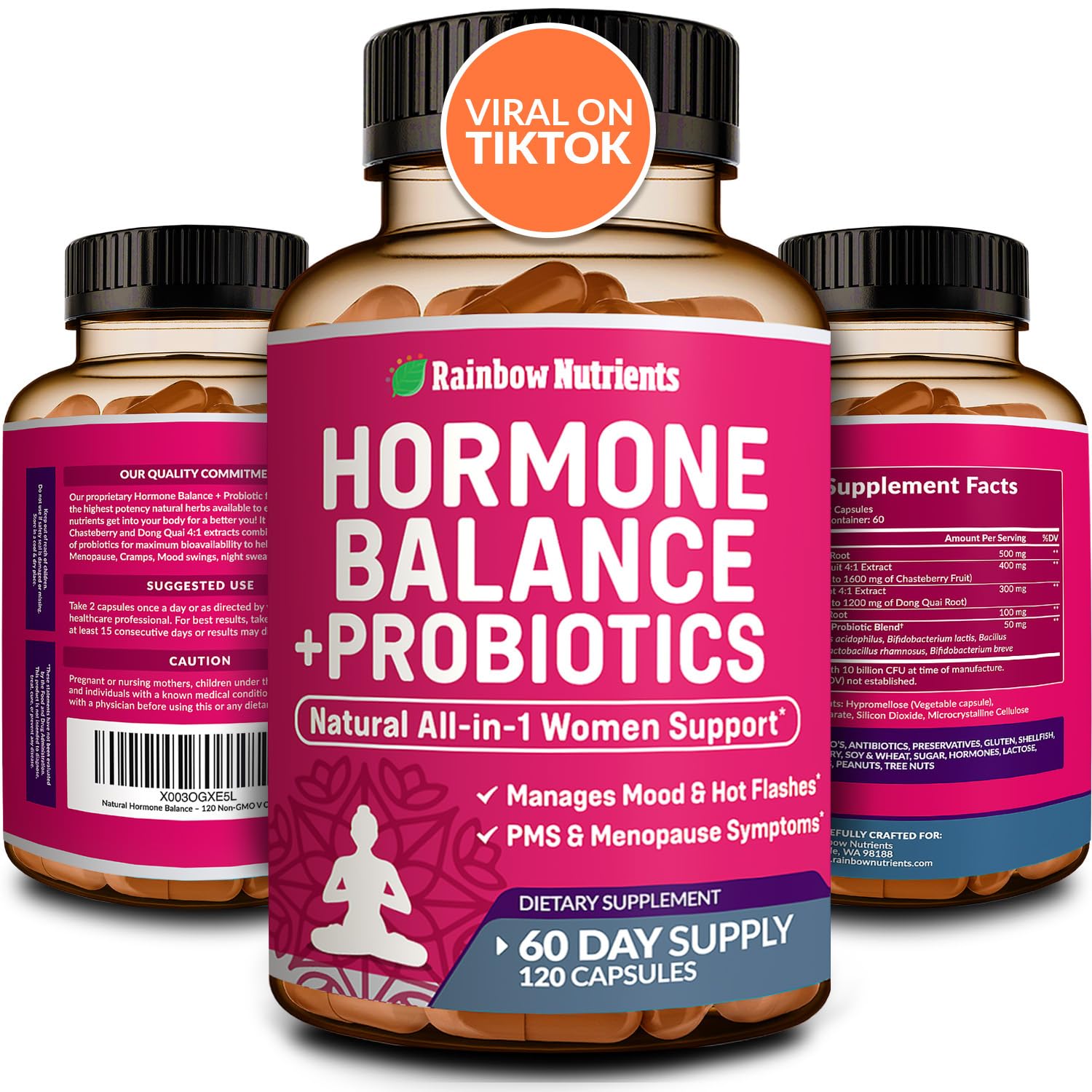 Hormone Balance + Probiotics for Women- Natural Menopause Relief, Weight Management, Bloating, Hot Flashes, PMS | Organic Maca, Chasteberry, Dong Quai & Black Cohosh | Non GMO |120 V Capsules - Medaid International
