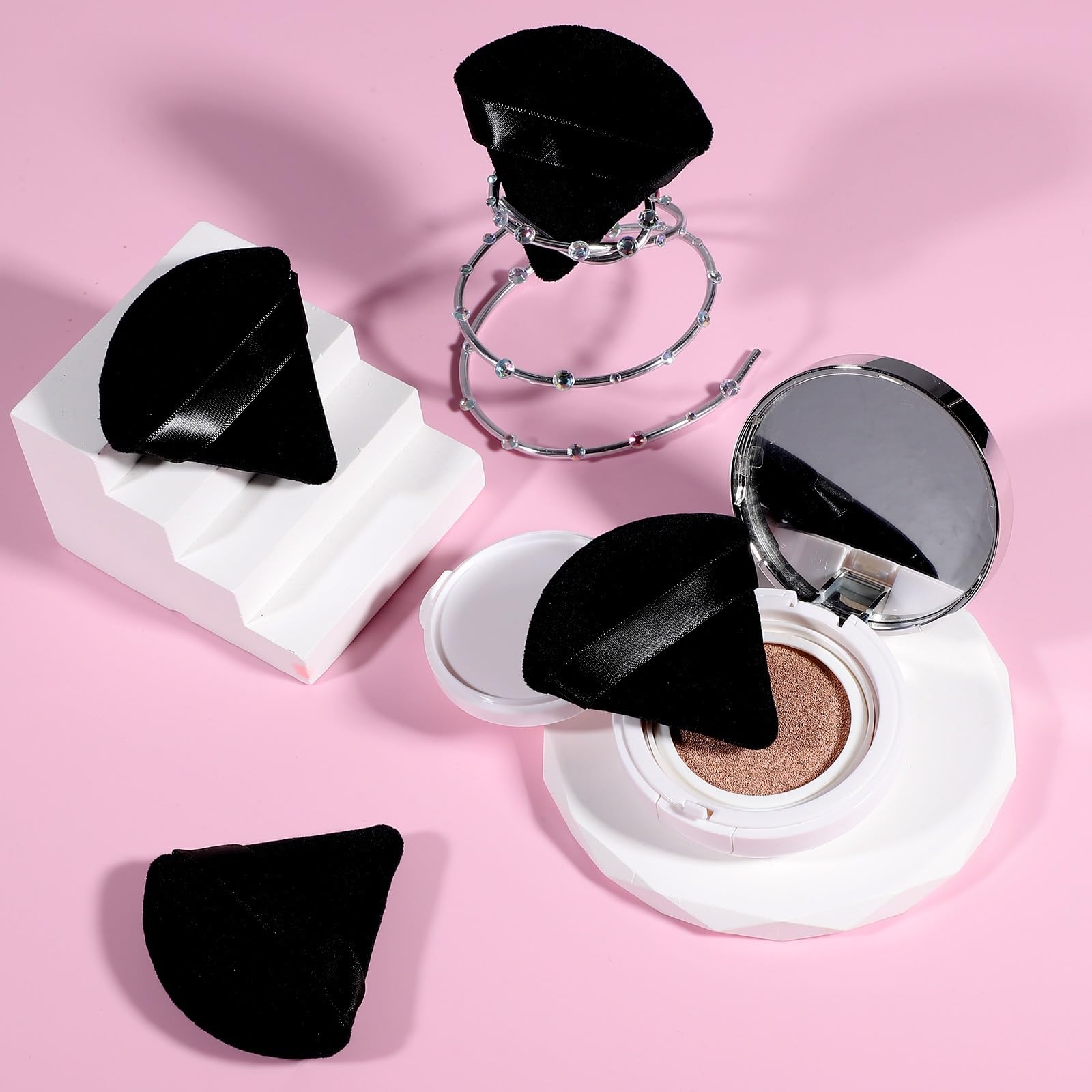 Pimoys 6 Pcs Powder Puff Face Soft Triangle Makeup Puff Velour Makeup Sponge Stocking Stuffers for Loose Powder (Black) - Medaid International