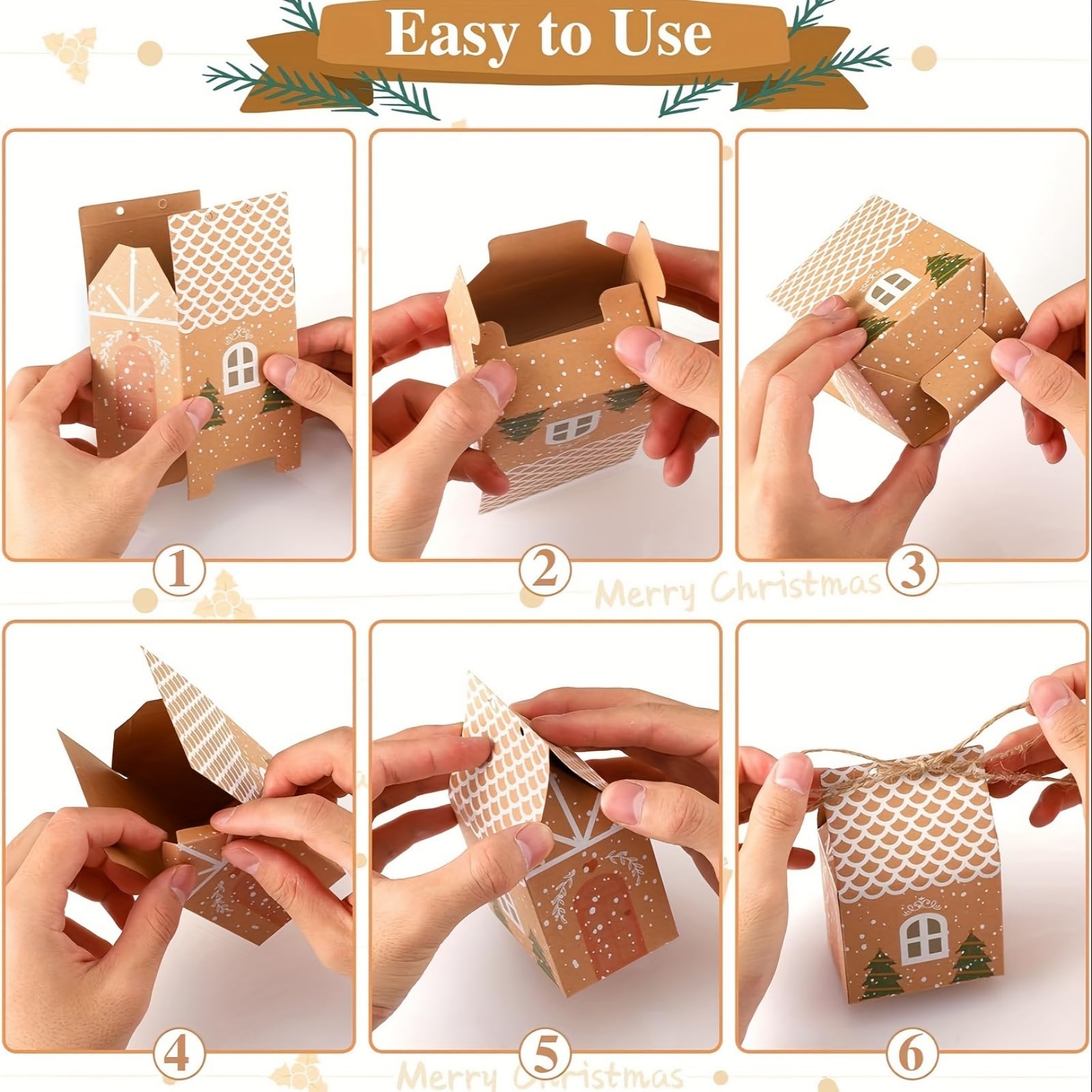24PCS Christmas Cow Paper Boxes - Mini House Shaped Gift Bags | Party Favors, Wedding Favor Boxes | Winter Christmas New Year Gifts, Festive Essentials - Medaid International