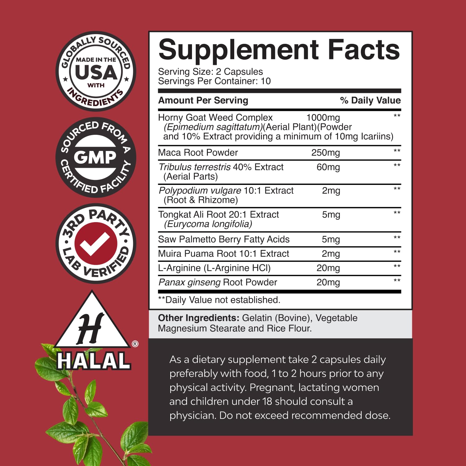 Horny Goat Weed for Male Enhancement - Extra Strength Horny Goat Weed for Men 1000mg per Serving Complex with Tongkat Ali Saw Palmetto Extract Panax Ginseng and Black Maca Root for Stamina & Energy - Medaid International