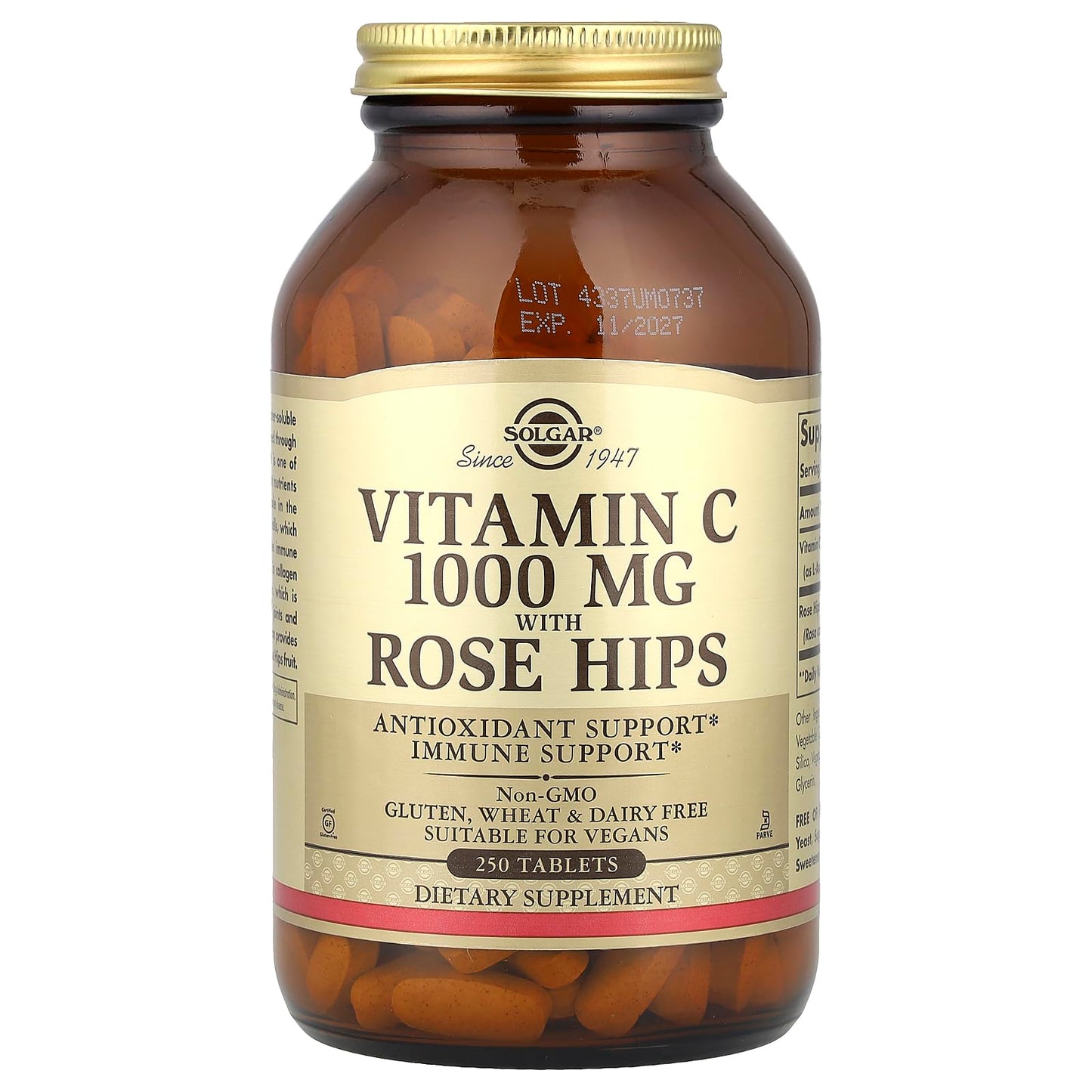 Solgar Vitamin C 1000 mg with Rose Hips, 250 Tablets - Antioxidant & Immune Support - Overall Health - Supports Healthy Skin & Joints - Non GMO, Vegan, Gluten Free, Dairy Free, Kosher - 250 Servings - Medaid International