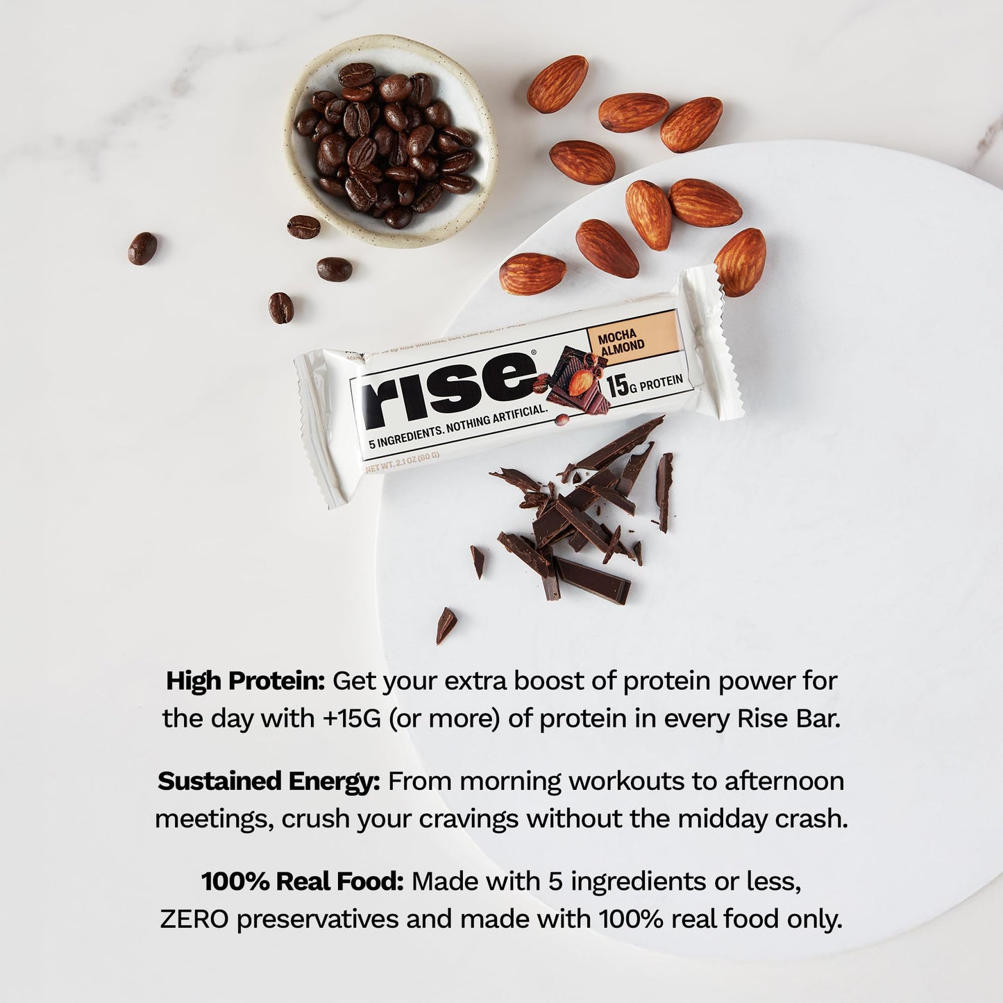 Rise Whey Protein Bars - Mocha Almond | Breakfast Bar & Protein Snack 15g Protein 4g Fiber Just 5 Whole Food Ingredients Gluten-Free Soy Free - Medaid International