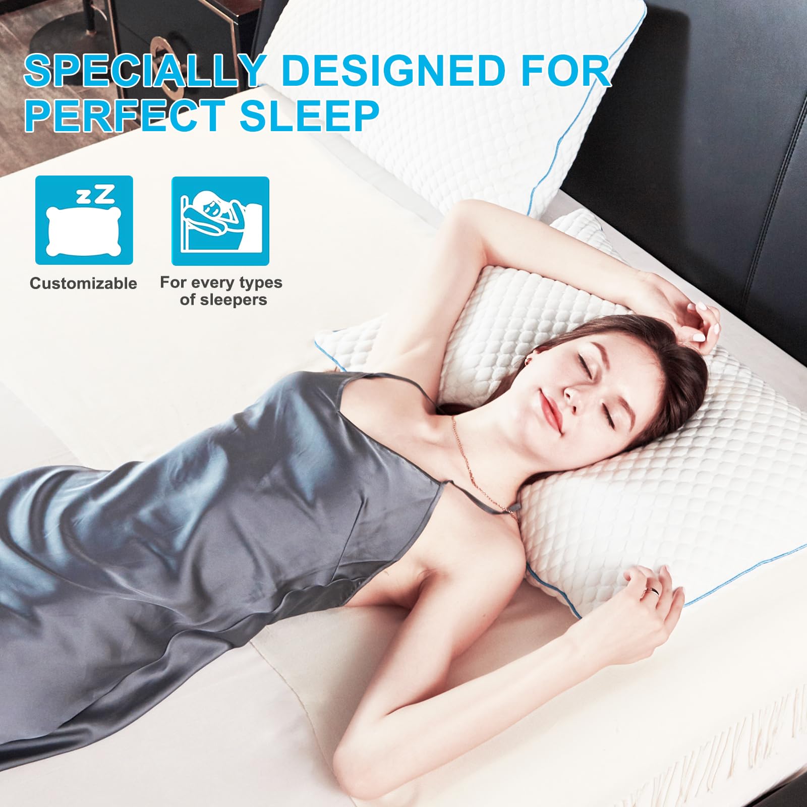 VVZ Cooling Bed Pillows Queen Size Set of 2, Shredded Memory Foam Pillows for Side Back Stomach Sleepers, Luxury Cool Gel Adjustable Firm Bed Pillows for Sleeping 2 Pack Queen Size 20 x 30 Inches - Medaid International