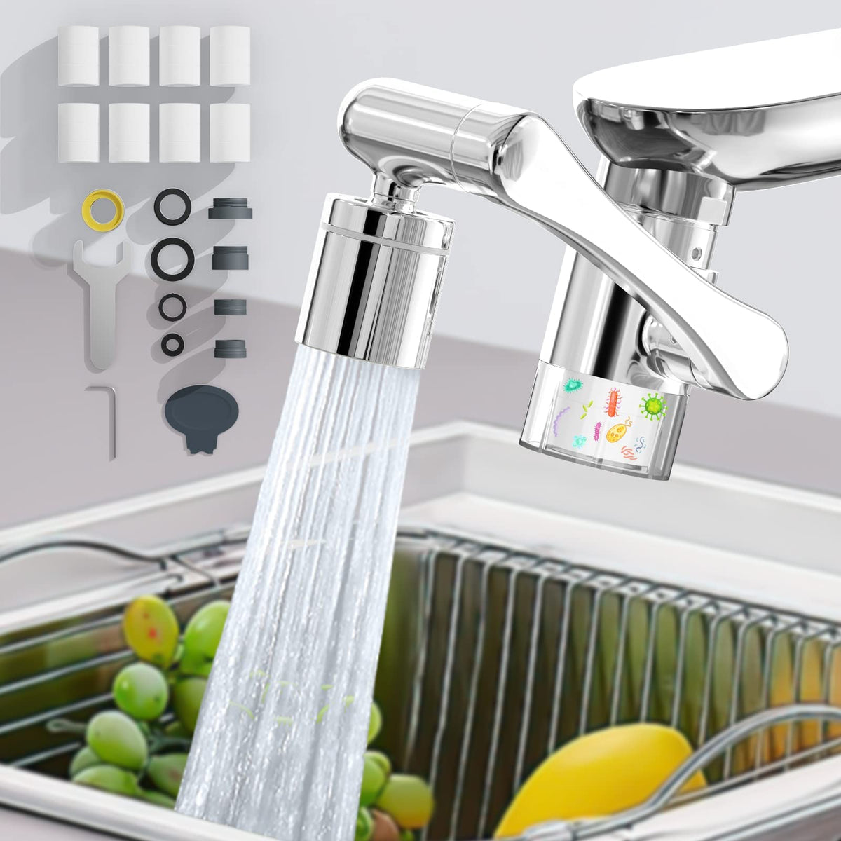Kastwave 8 Pcs Pp Cotton Filter, Rotating Filter Faucet Extender,Universal Splash Faucet, Water For Kitchen Bathroom, Usable Half A Year