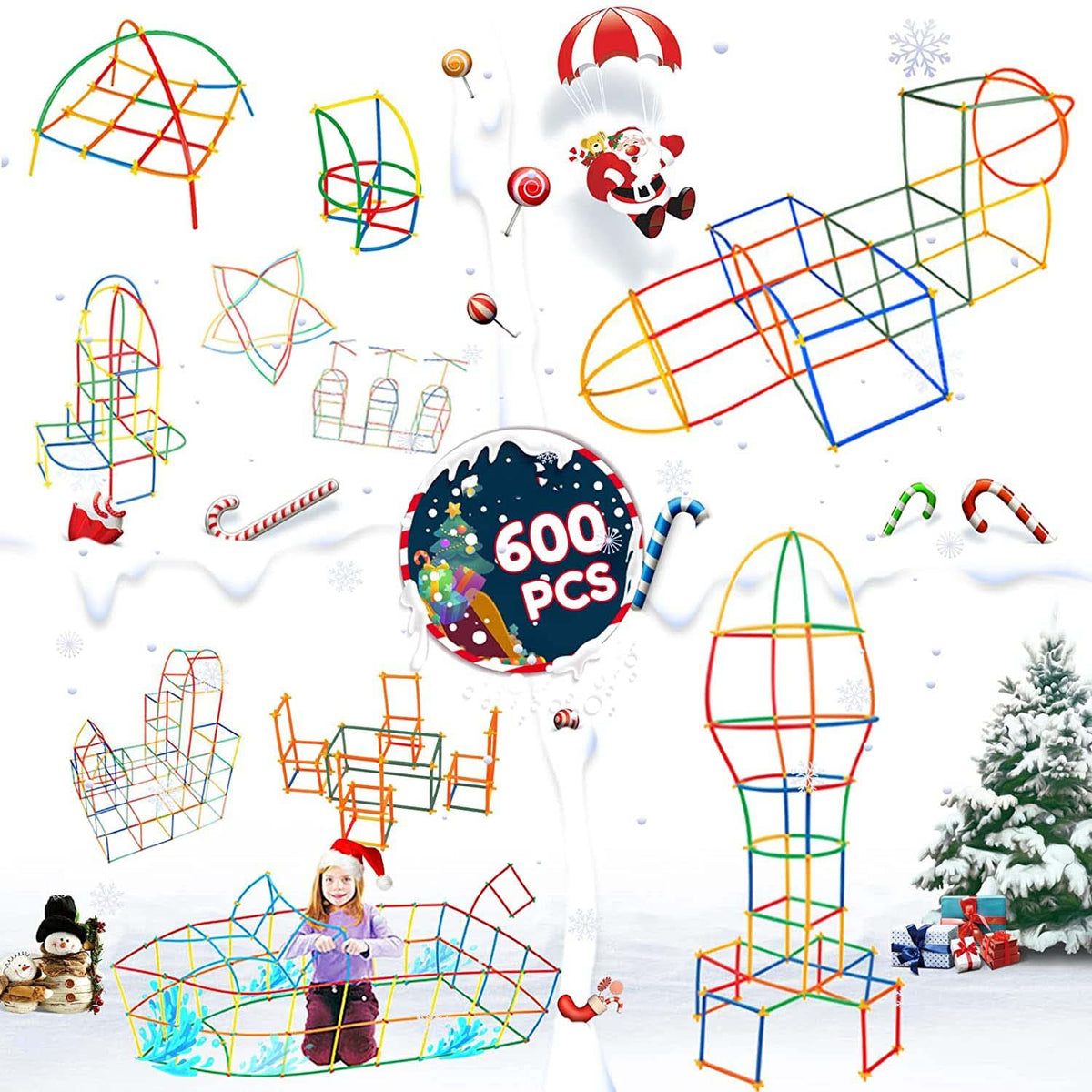 KASTWAVE Construction Toys 600 Pieces Of Straw Toys, Interlocking Plastic Toys, Thin Tube Building Blocks Toy Kit, Suitable For Indoor And Outdoor Children'S Toys, Gifts For Boys And Girls