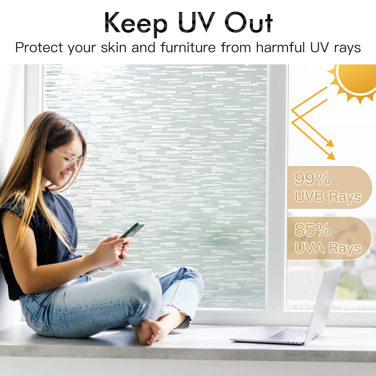 Haton Window Privacy Film, Frosted Glass Static Cling Sun Heat Blocking Window Clings, Frosting Opaque Coverings, Vinyl Removable Stickers Tint for Home Door Office, Non Adhesive 17.5" x 78.7" - Medaid International