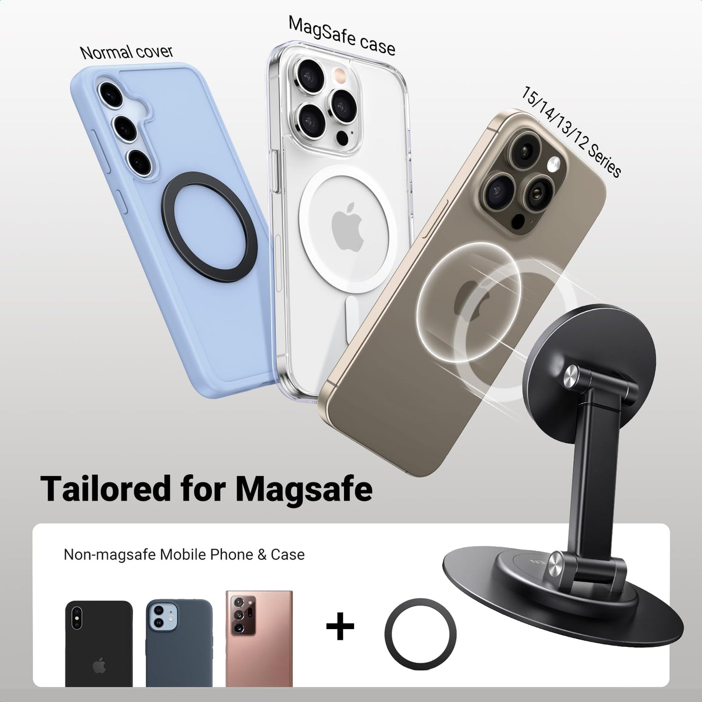 UGREEN Magnetic Phone Stand for MagSafe, Height Adjustable iPhone Stand for Desk with 360° Rotation Compatible for iPhone 17 Air 16 Pro 15 Pro Max 14 Plus 13 12 and MagSafe Case, Black - Medaid International