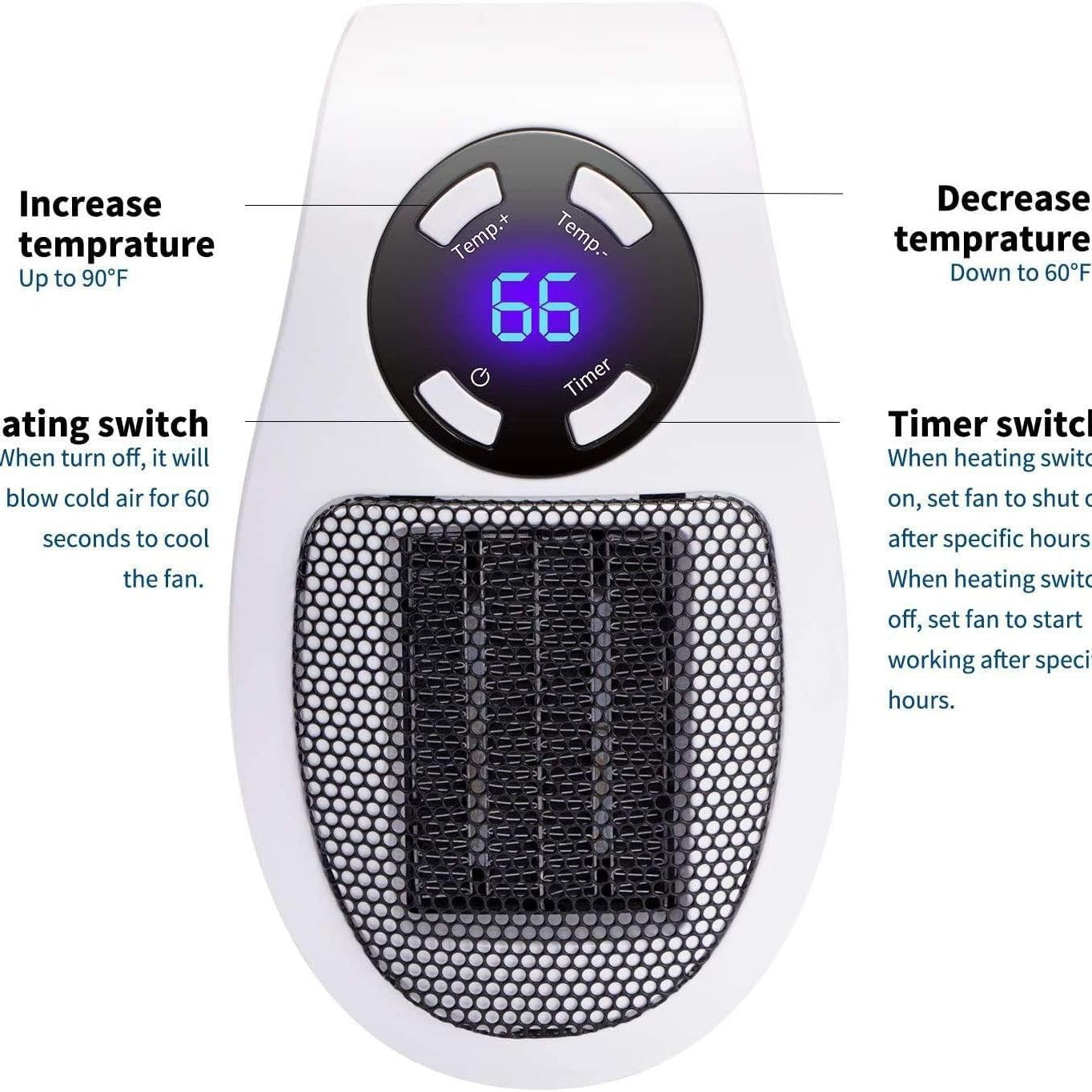 Wall Space Heater 450W Remote Portable Electric Heate