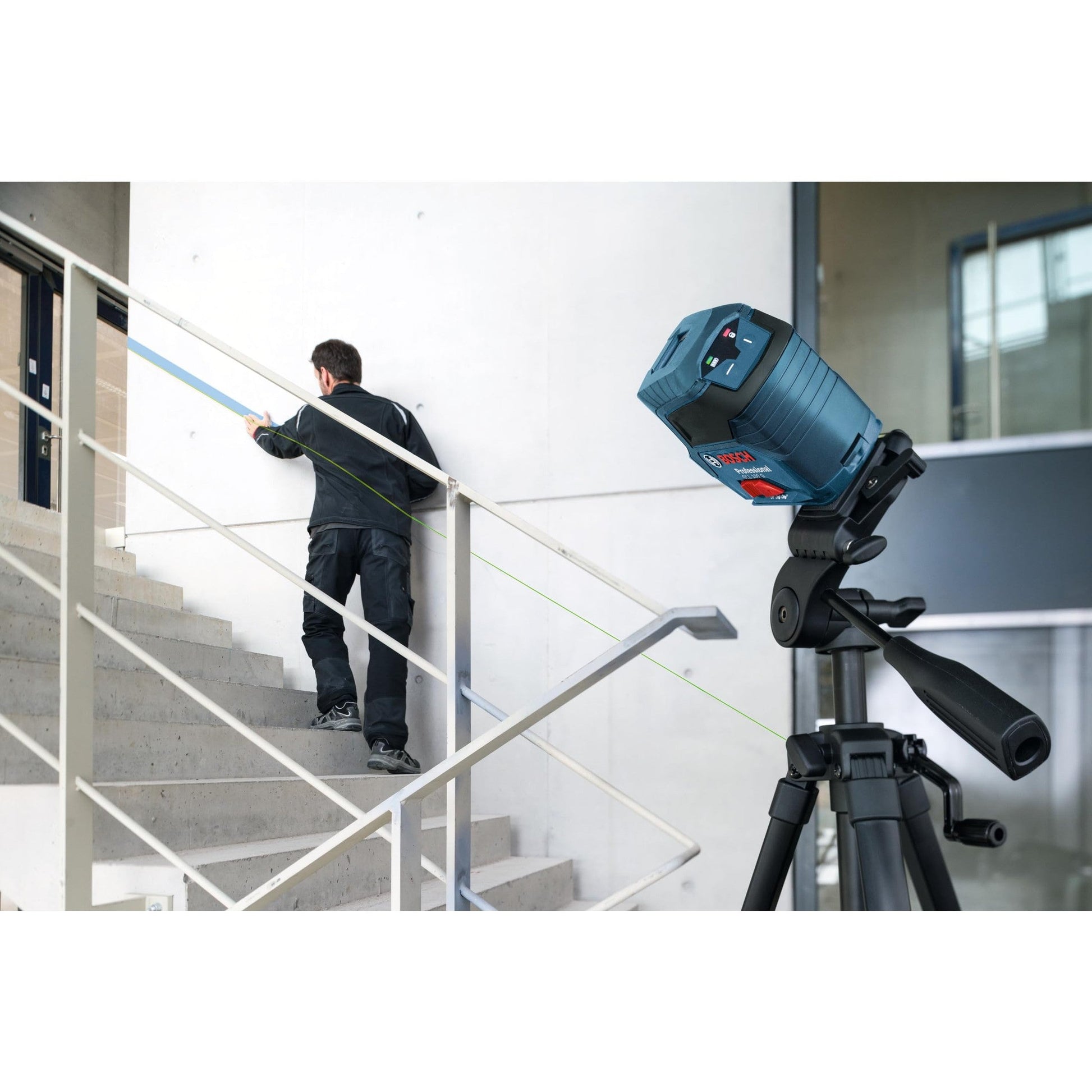 BOSCH GLL 100 GX 100 Ft Green-Beam Self-Leveling Cross-Line Laser, Includes 3 AA Batteries, Positioning Device, Green Laser Target Plate, & Heavy-Duty Pouch - Medaid International