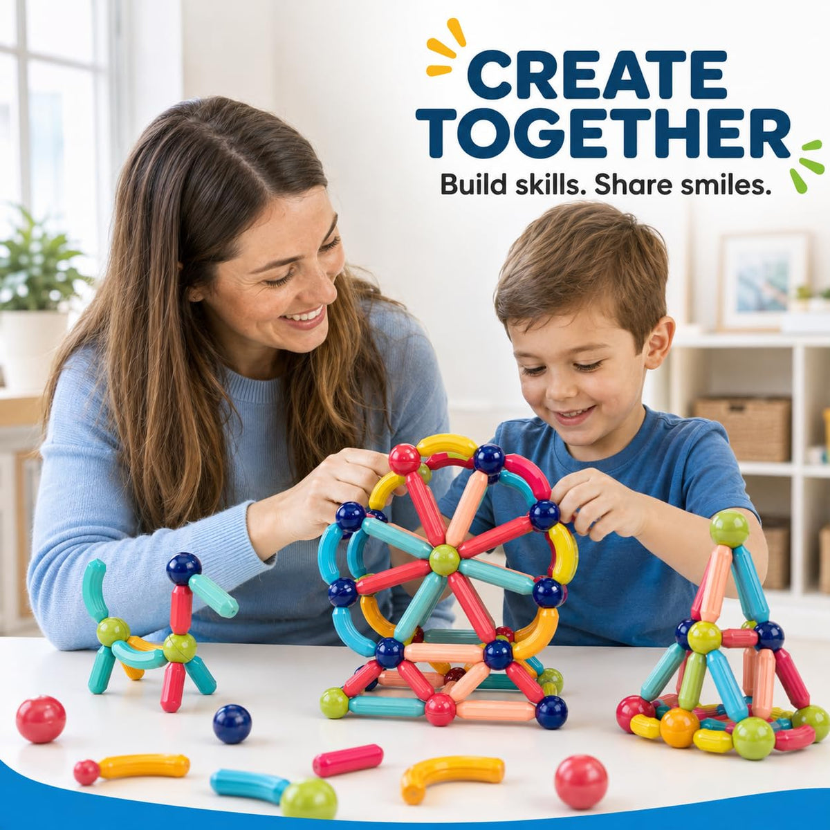 GRAFLO Magnetic Building Blocks - Magnetic Sticks and Balls Game Set 60Pcs - Construction Set, Educational, STEM Learning, Montessori Preschool Toys - Smart Magnet Construction Toy for Kids Ages 3-8