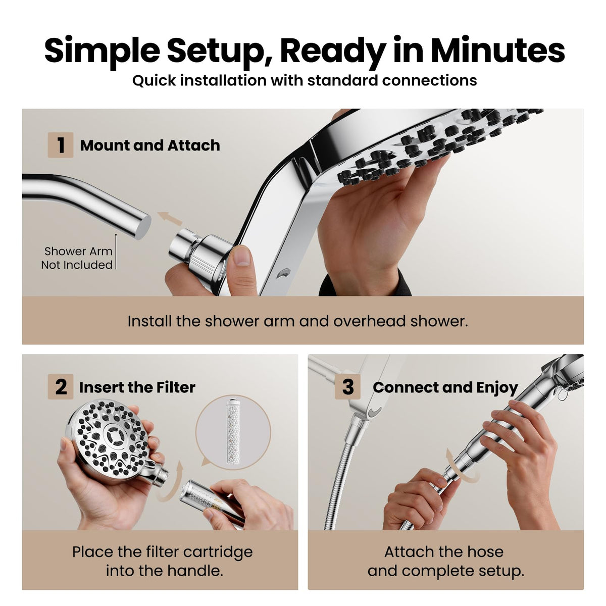 Magnetic Shower Head with Handheld,filtered shower head combo