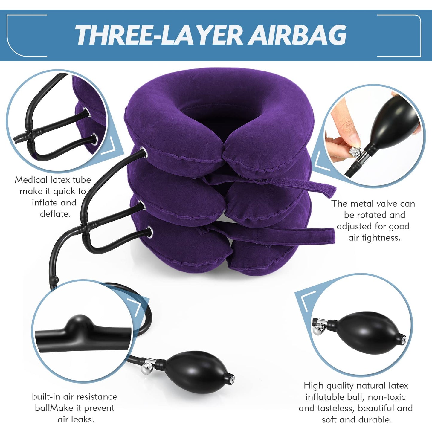 Jaximy Neck Stretcher for Neck Pain Relief, Cervical Traction Device, Neck Traction Device, Adjustable Inflatable Neck Brace & Cervical Neck Traction Device Home Use Decompression(Purple) - Medaid International