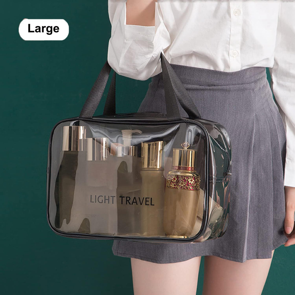 KASTWAVE Clear Cosmetic Bag, 3 Piece Water Resistant PVC Packing Cubes with Zipper Closure & Carry Handle Suitable for air Travel Bathroom Beach Pool Spa Gym Bag(Gray)