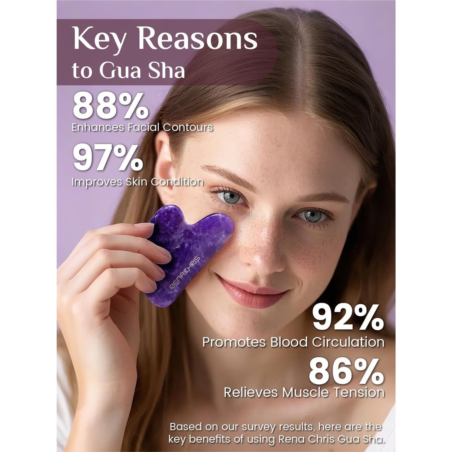Rena Chris Gua Sha Facial Tools: Natural Amethyst Guasha Tool for Face Acupuncture Therapy, Facial Massager for Jawline Sculpting and Puffiness Reducing (Purple) - Medaid International