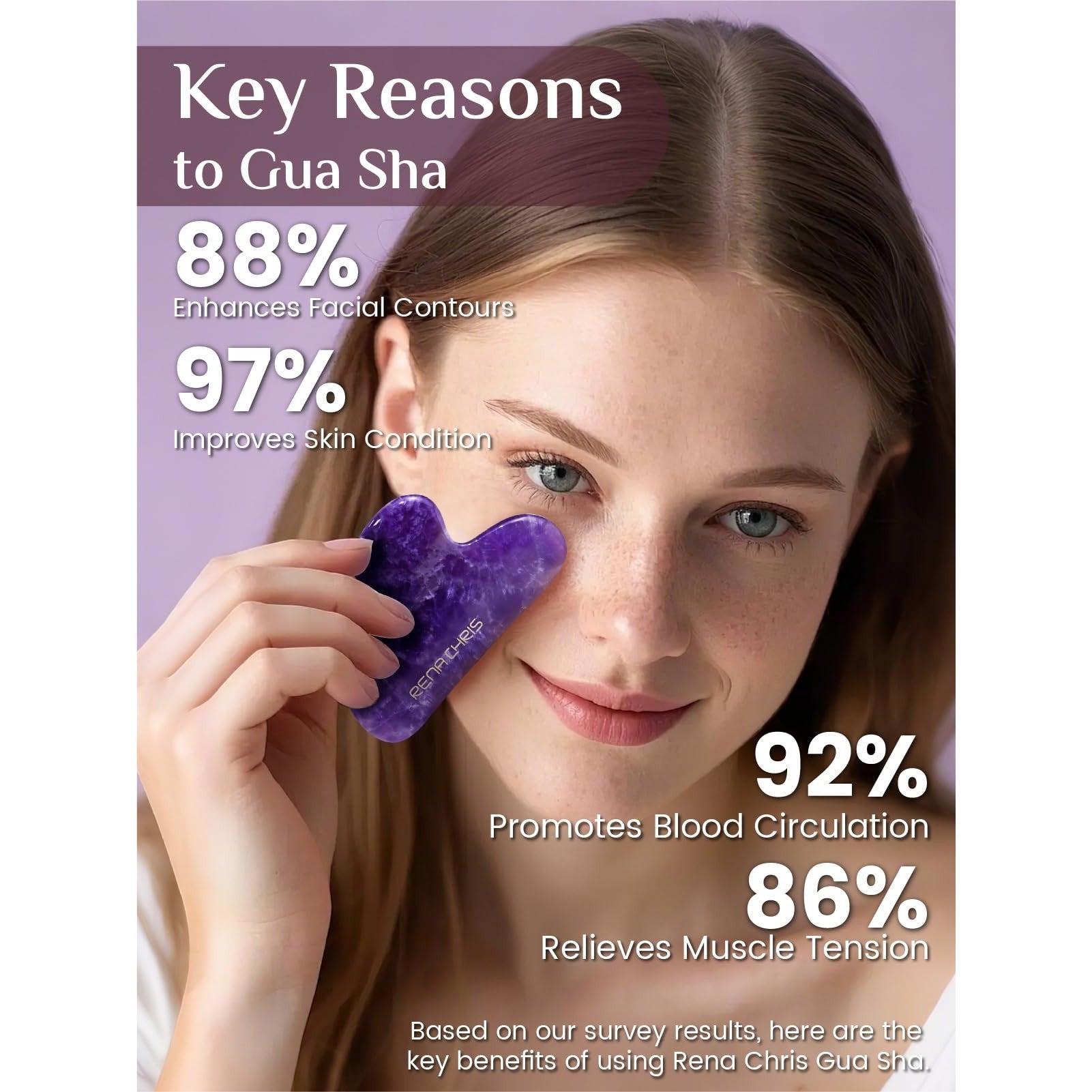 Rena Chris Gua Sha Facial Tools: Natural Amethyst Guasha Tool for Face Acupuncture Therapy, Facial Massager for Jawline Sculpting and Puffiness Reducing (Purple) - Medaid International